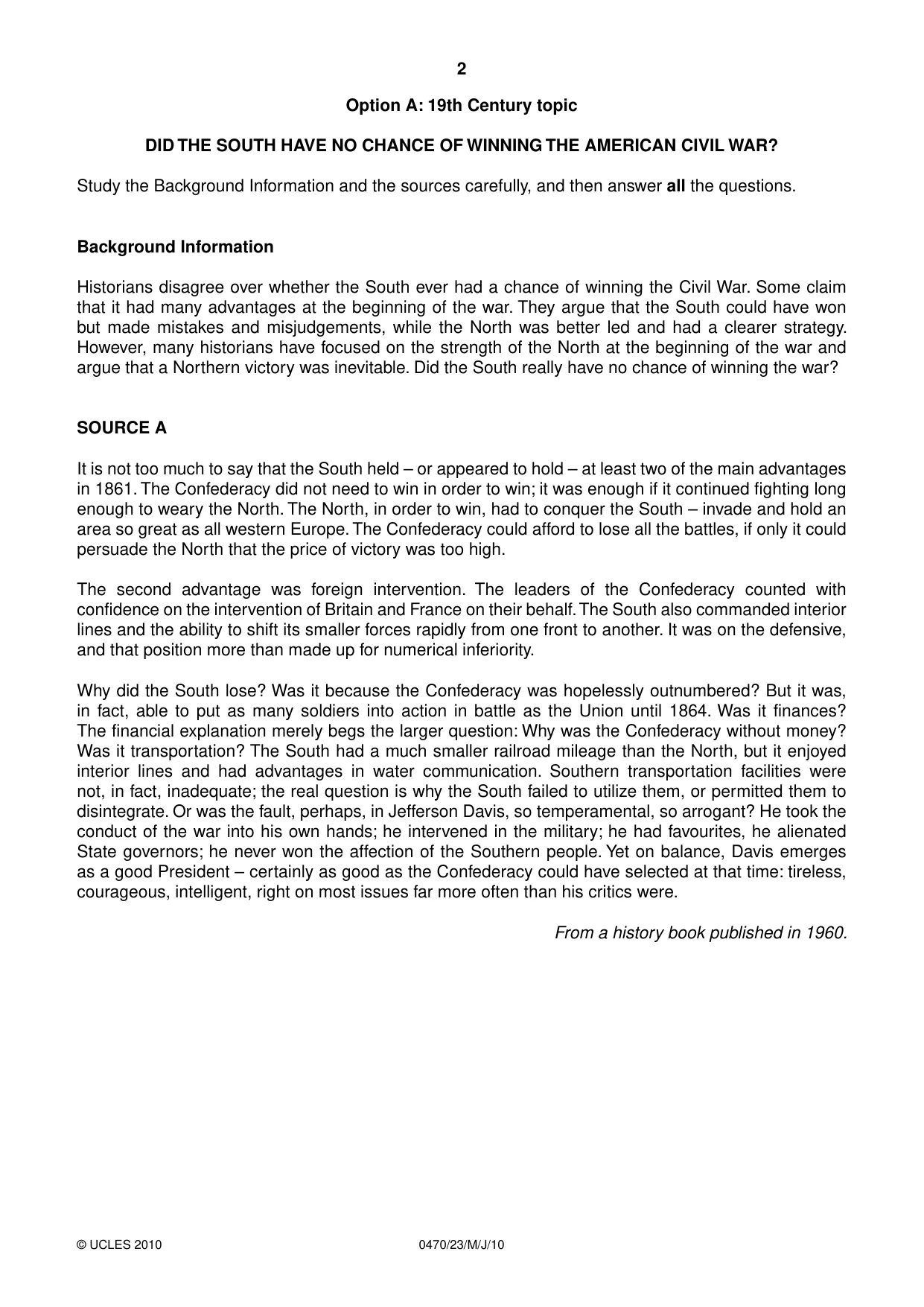 Cambridge IGCSE History 0470 2010 May/June Paper 2 · Variant 3 question paper, page 2 of 12