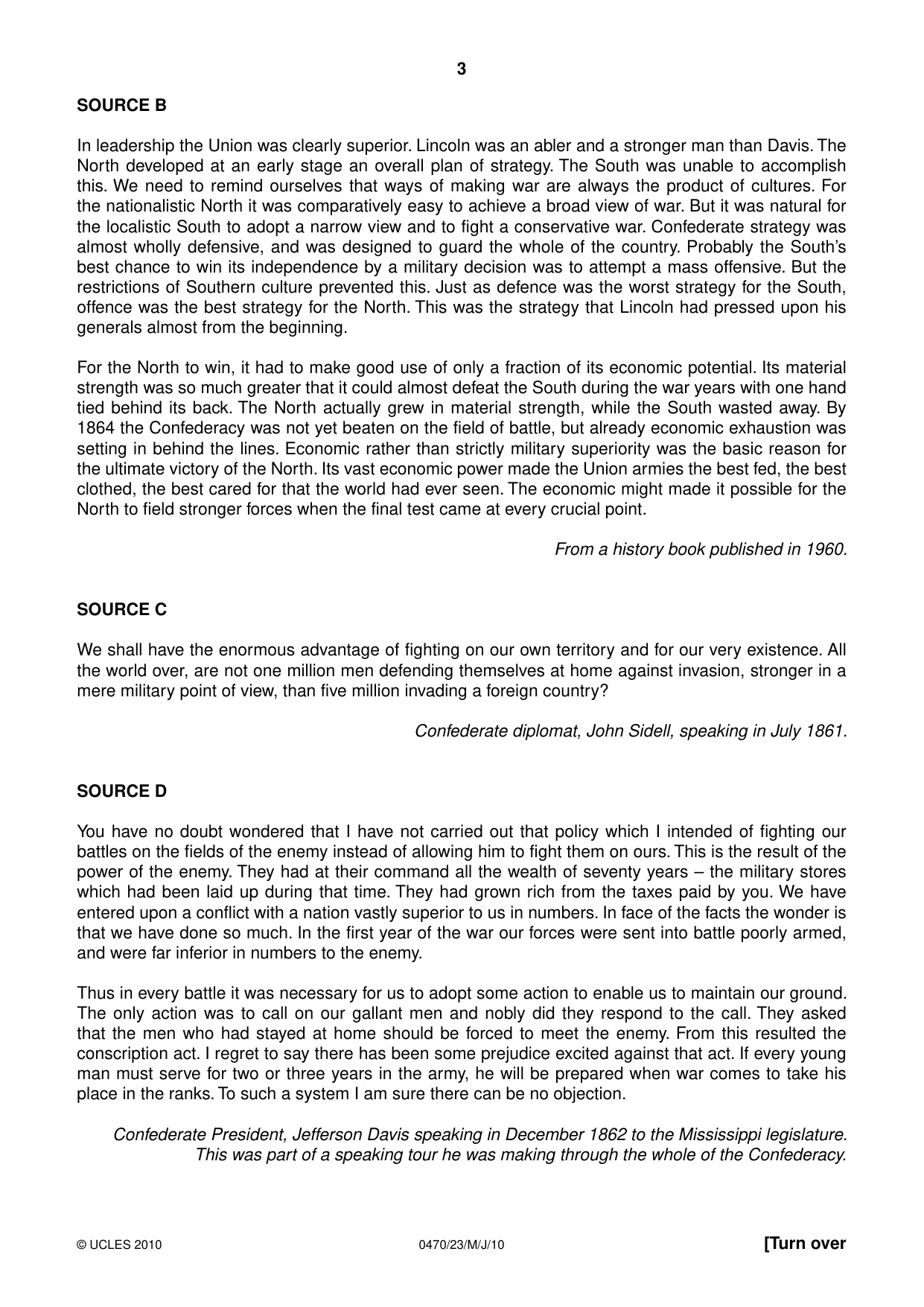 Cambridge IGCSE History 0470 2010 May/June Paper 2 · Variant 3 question paper, page 3 of 12