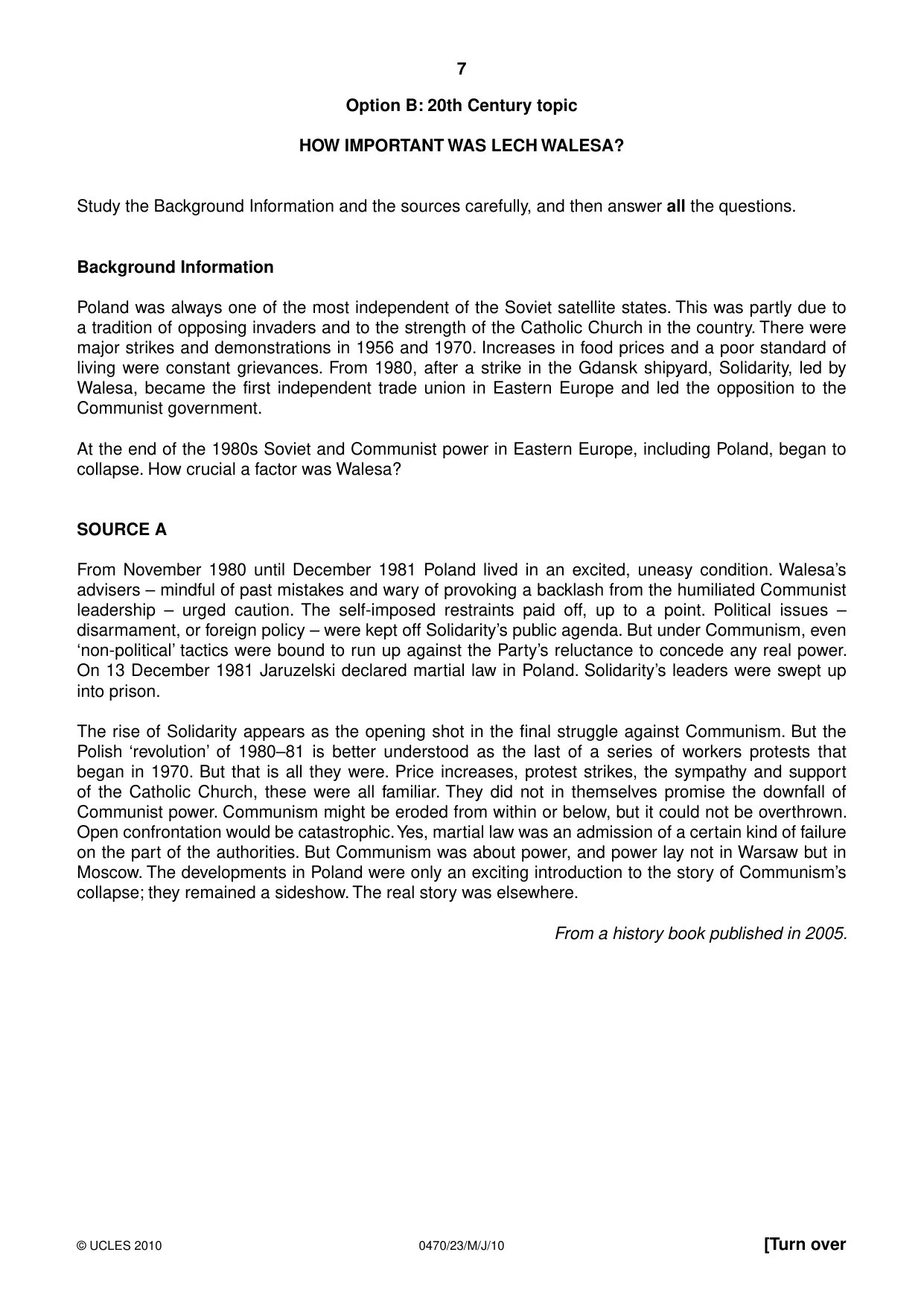 Cambridge IGCSE History 0470 2010 May/June Paper 2 · Variant 3 question paper, page 7 of 12