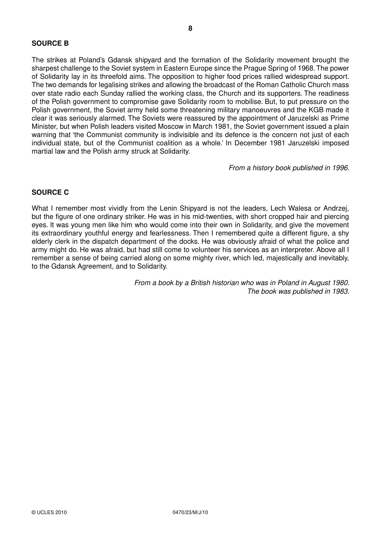 Cambridge IGCSE History 0470 2010 May/June Paper 2 · Variant 3 question paper, page 8 of 12