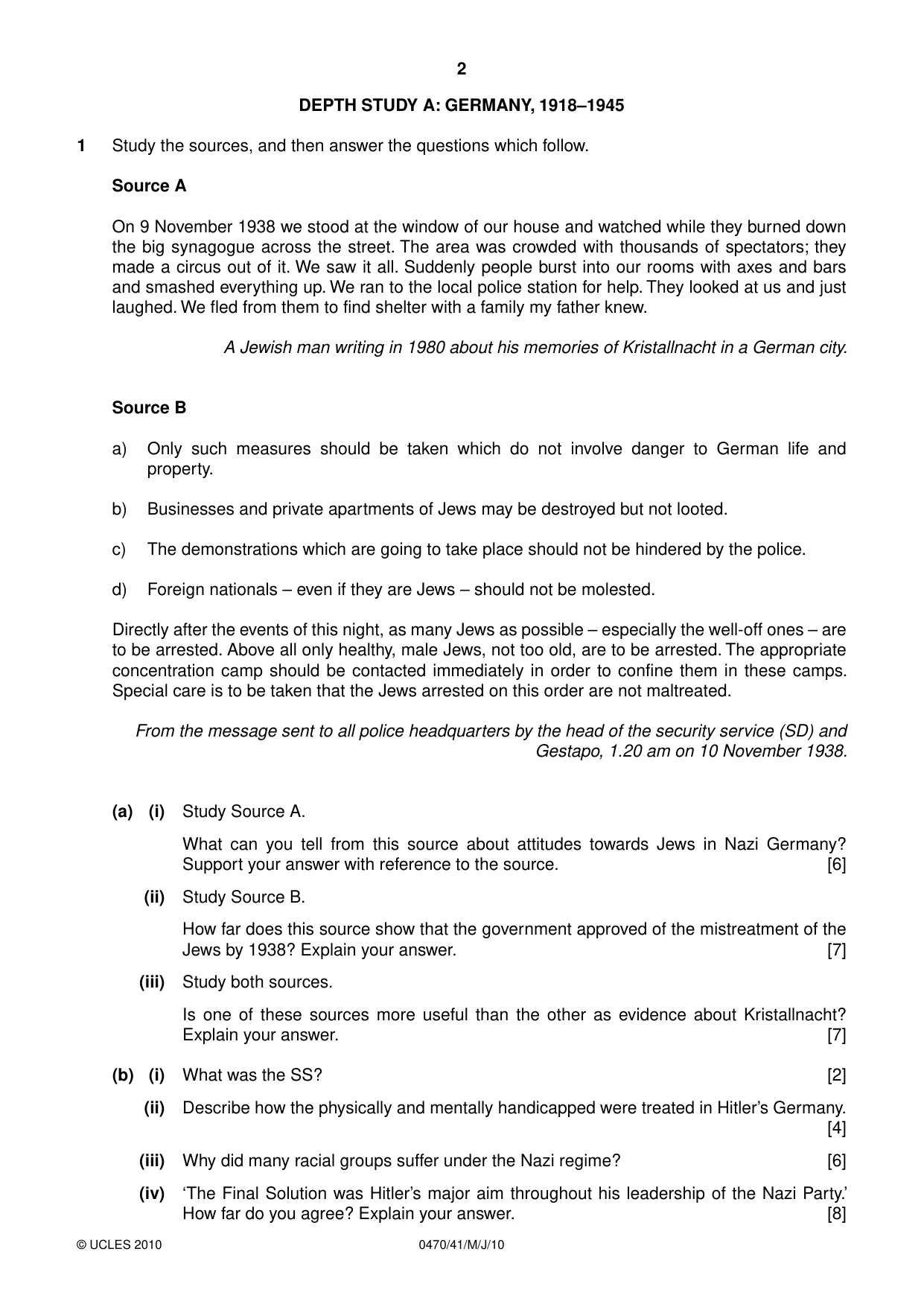 Cambridge IGCSE History 0470 2010 May/June Paper 4 · Variant 1 question paper, page 2 of 12