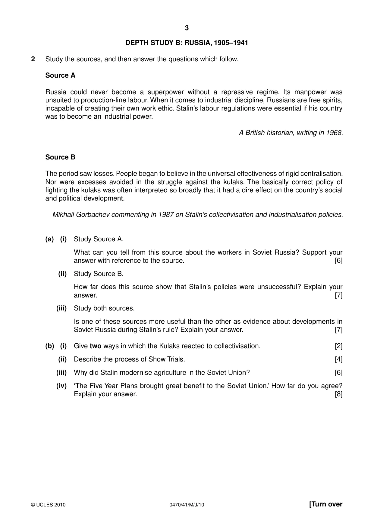 Cambridge IGCSE History 0470 2010 May/June Paper 4 · Variant 1 question paper, page 3 of 12
