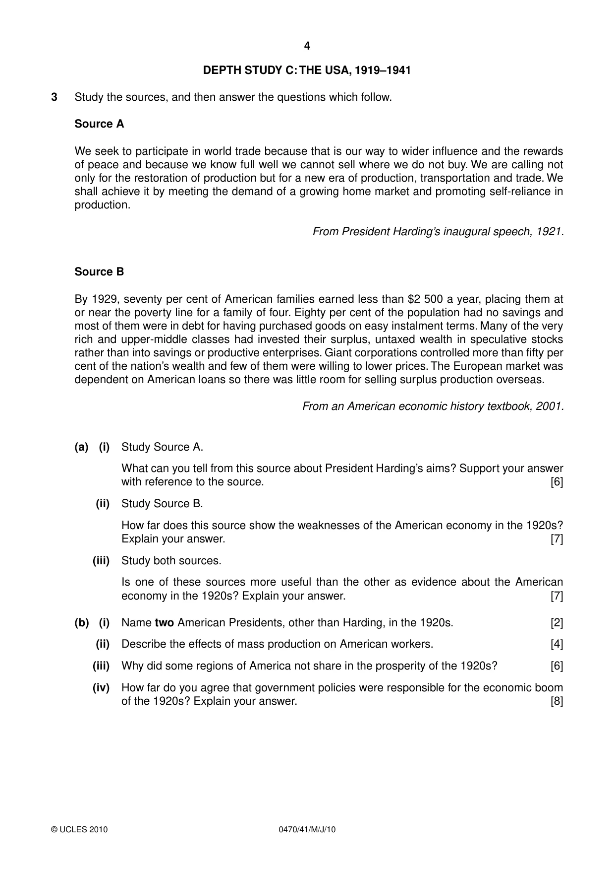 Cambridge IGCSE History 0470 2010 May/June Paper 4 · Variant 1 question paper, page 4 of 12