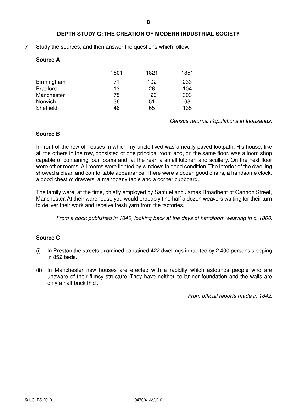 Cambridge IGCSE History 0470 2010 May/June Paper 4 · Variant 1 question paper, page 8 of 12