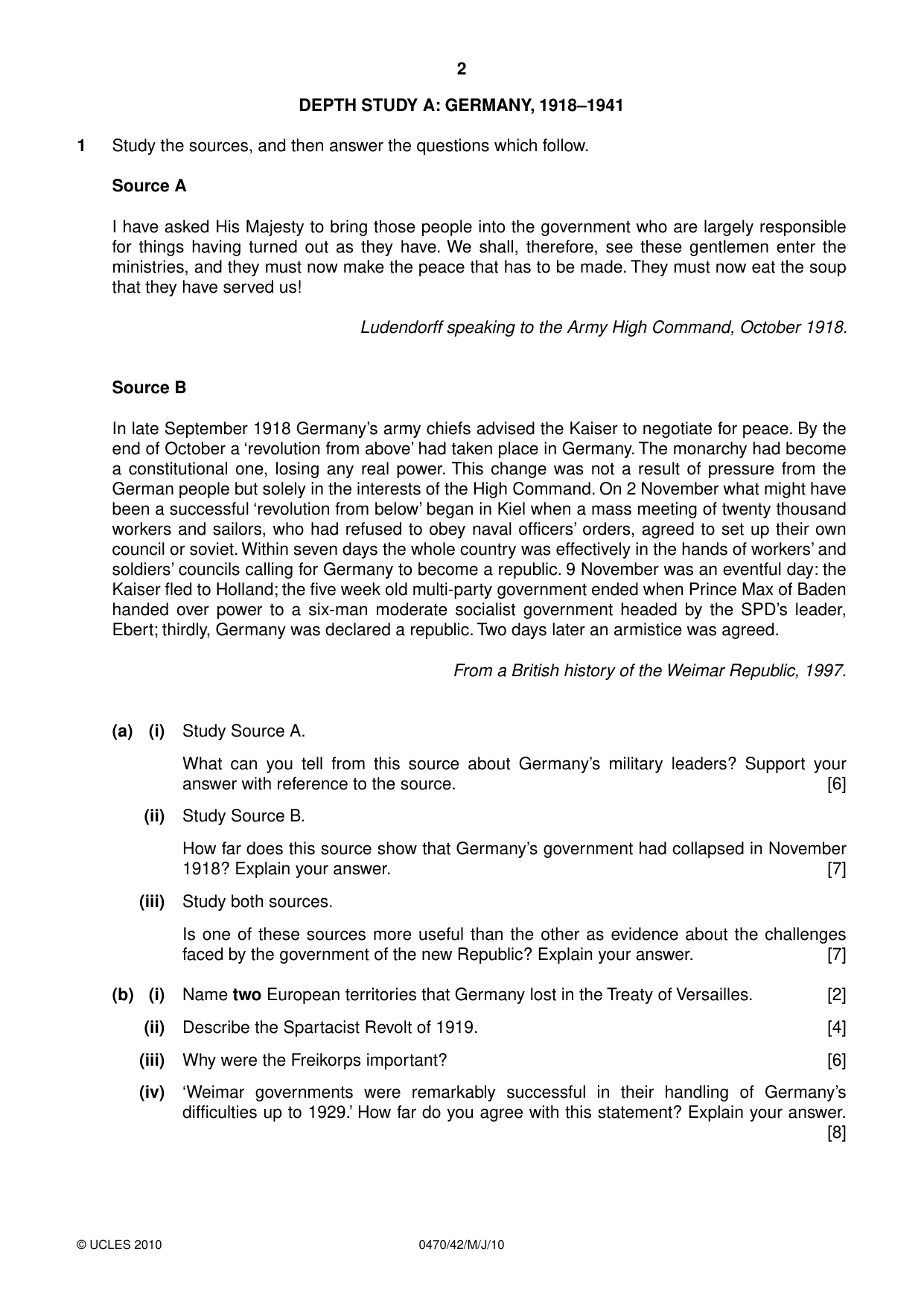 Cambridge IGCSE History 0470 2010 May/June Paper 4 · Variant 2 question paper, page 2 of 12