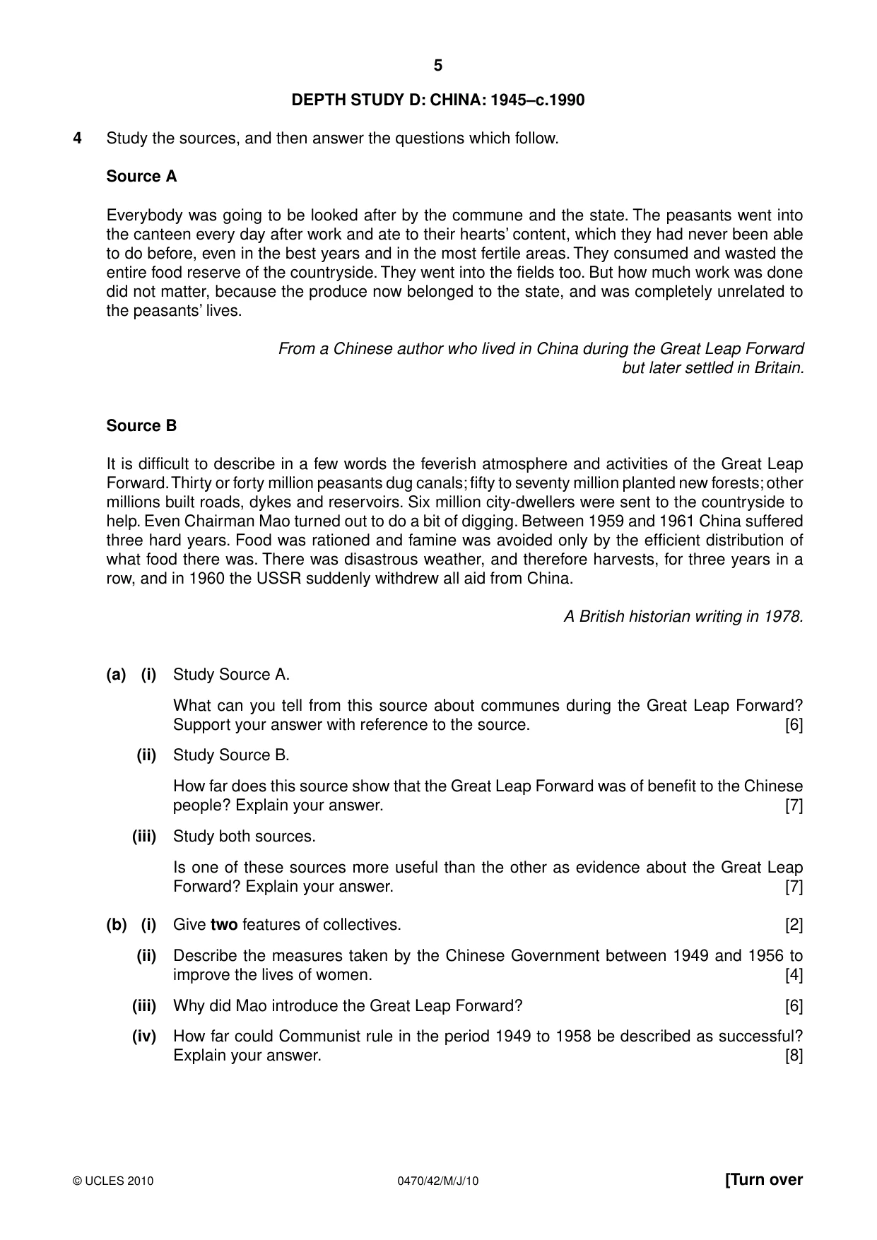 Cambridge IGCSE History 0470 2010 May/June Paper 4 · Variant 2 question paper, page 5 of 12