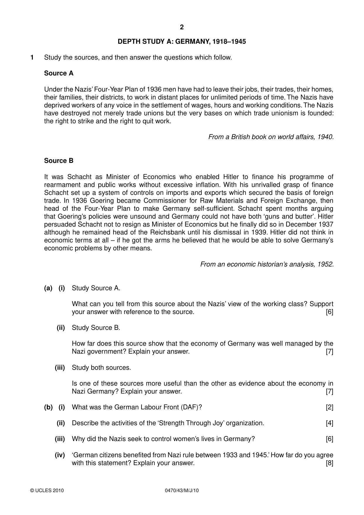 Cambridge IGCSE History 0470 2010 May/June Paper 4 · Variant 3 question paper, page 2 of 12