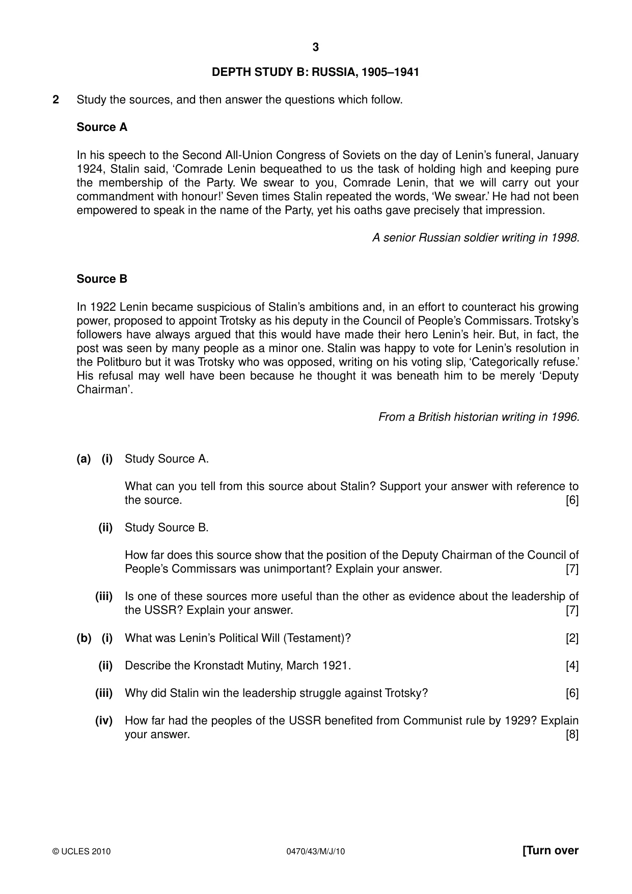 Cambridge IGCSE History 0470 2010 May/June Paper 4 · Variant 3 question paper, page 3 of 12