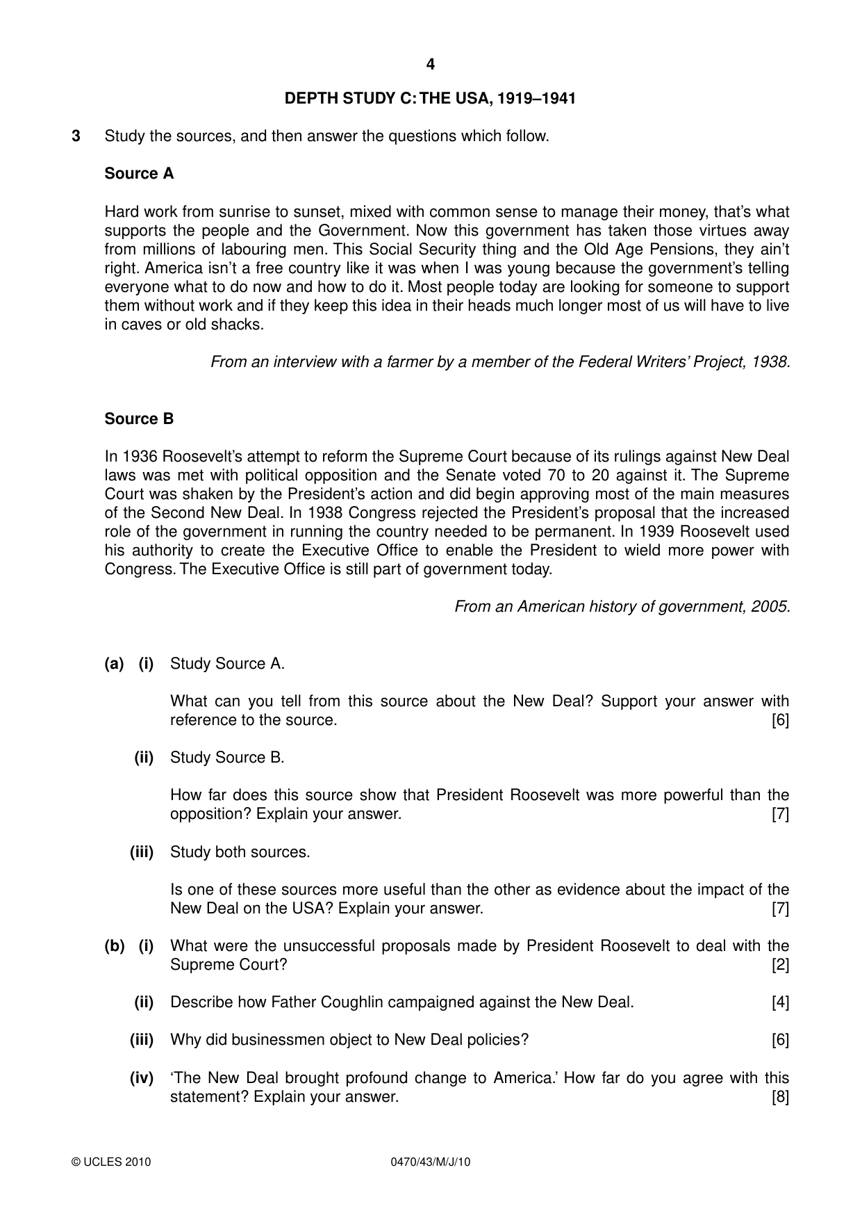Cambridge IGCSE History 0470 2010 May/June Paper 4 · Variant 3 question paper, page 4 of 12