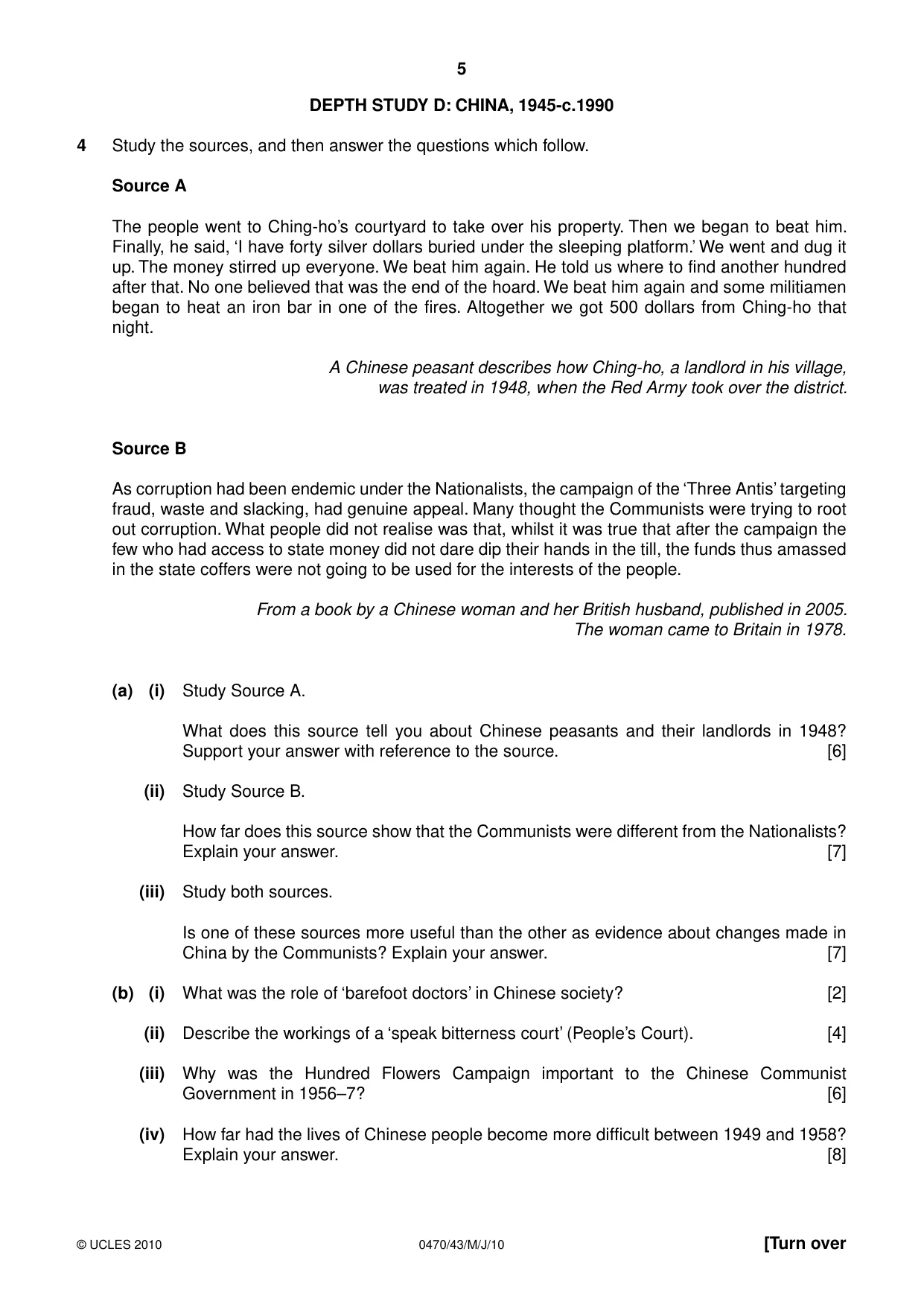 Cambridge IGCSE History 0470 2010 May/June Paper 4 · Variant 3 question paper, page 5 of 12