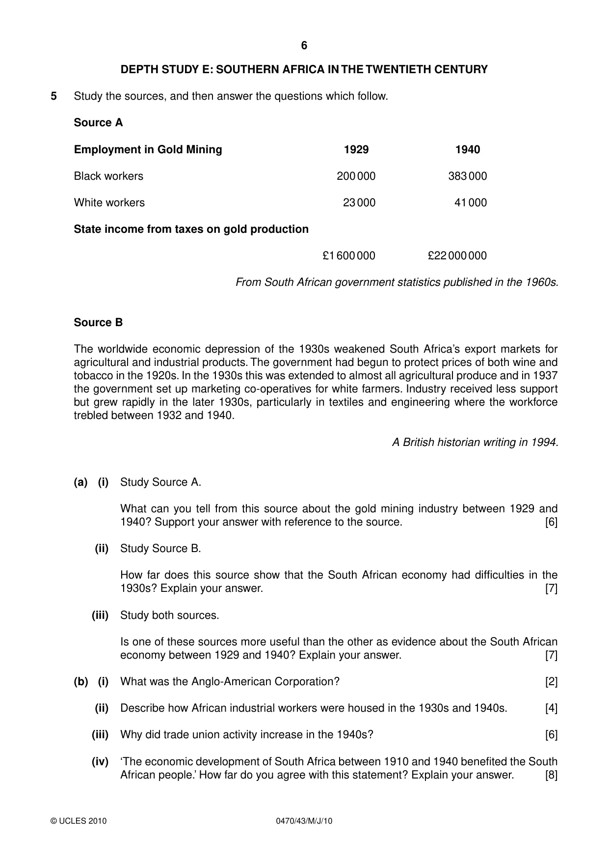 Cambridge IGCSE History 0470 2010 May/June Paper 4 · Variant 3 question paper, page 6 of 12