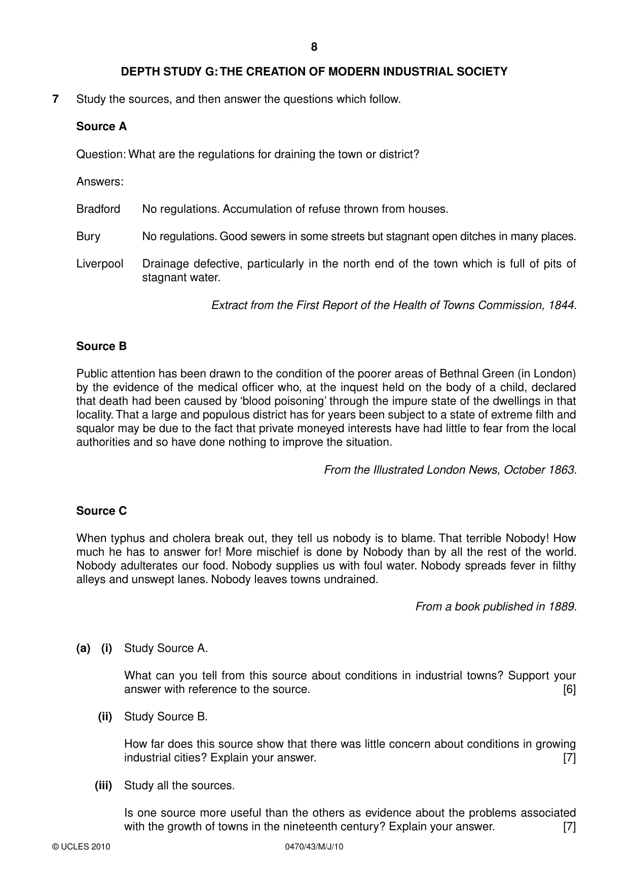 Cambridge IGCSE History 0470 2010 May/June Paper 4 · Variant 3 question paper, page 8 of 12