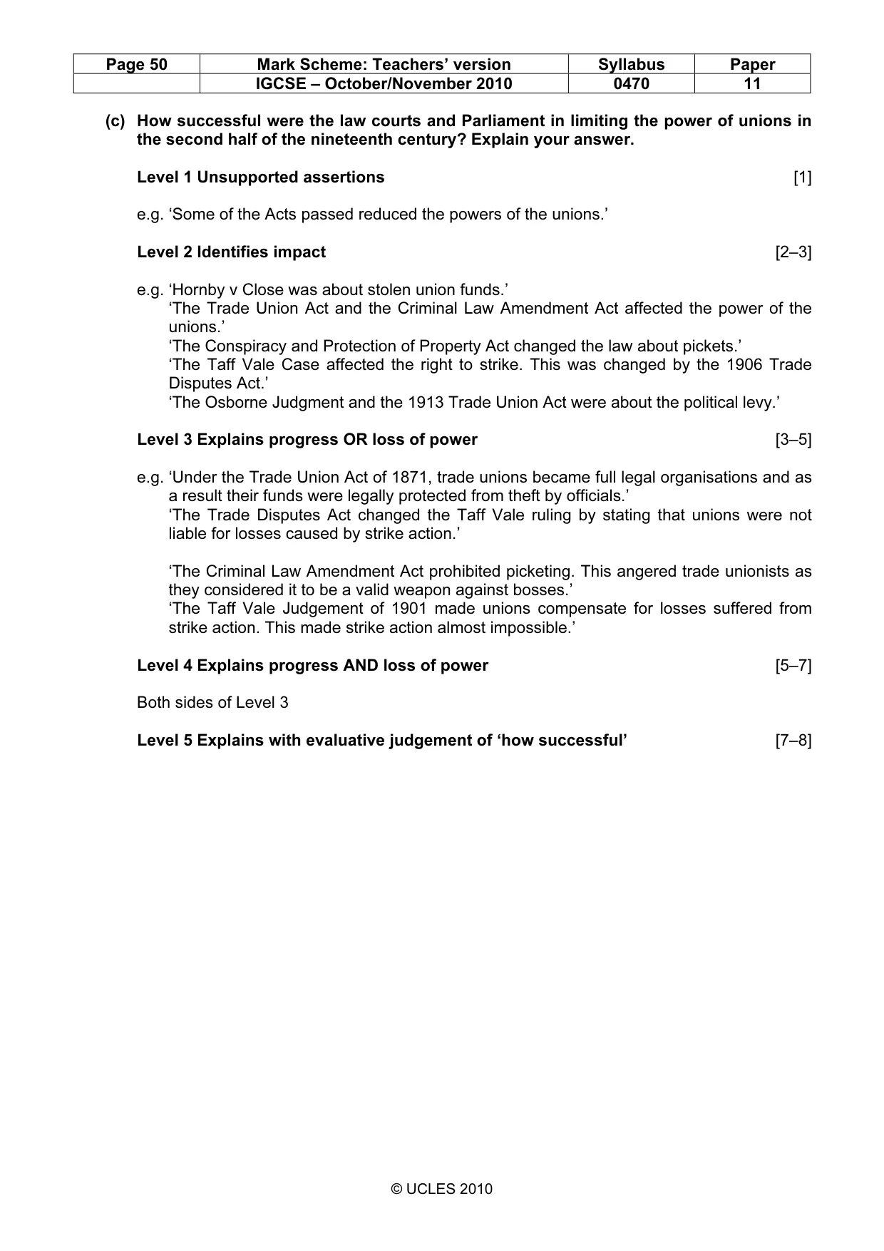 Mark scheme, page 50 of 54