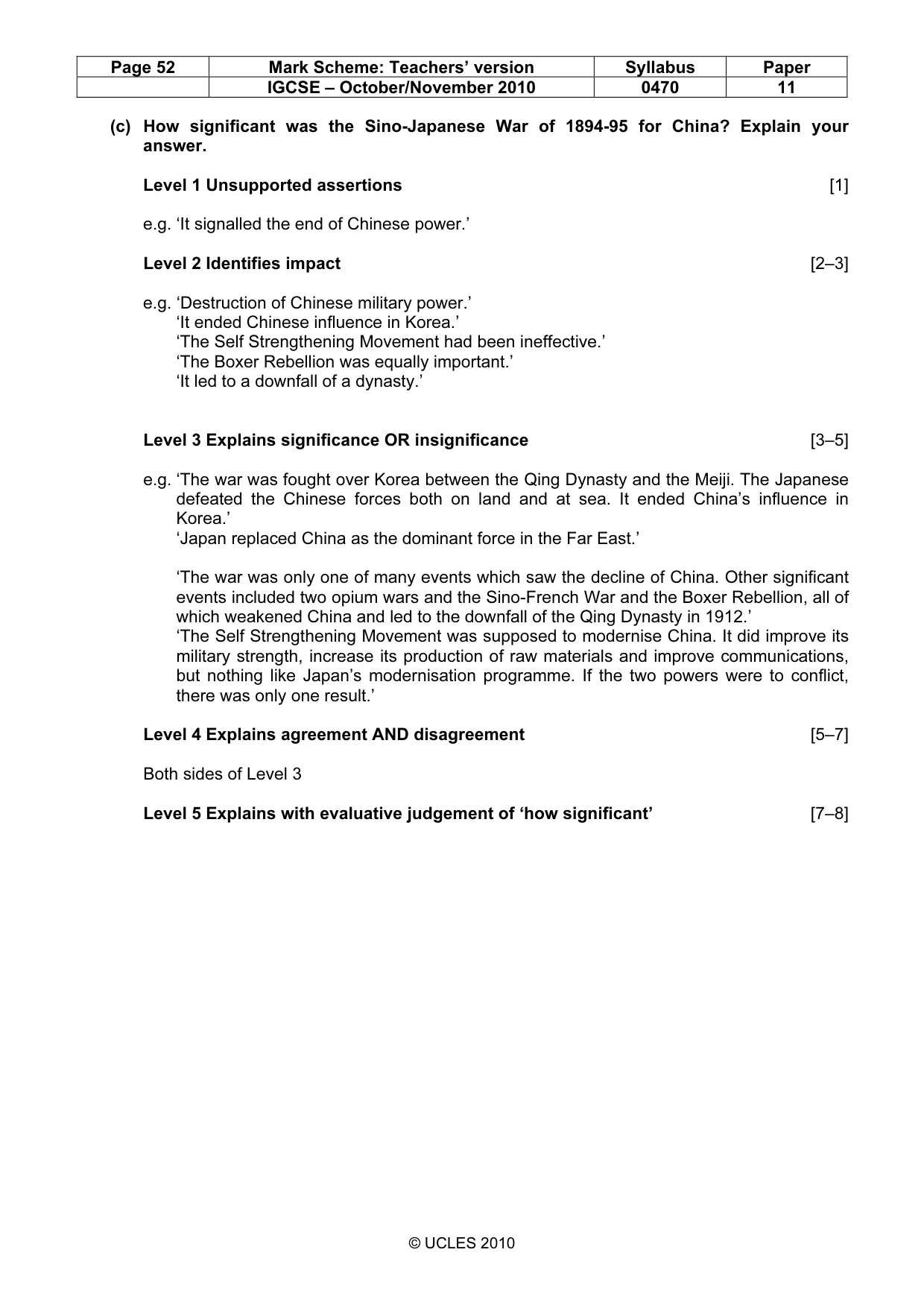 Mark scheme, page 52 of 54
