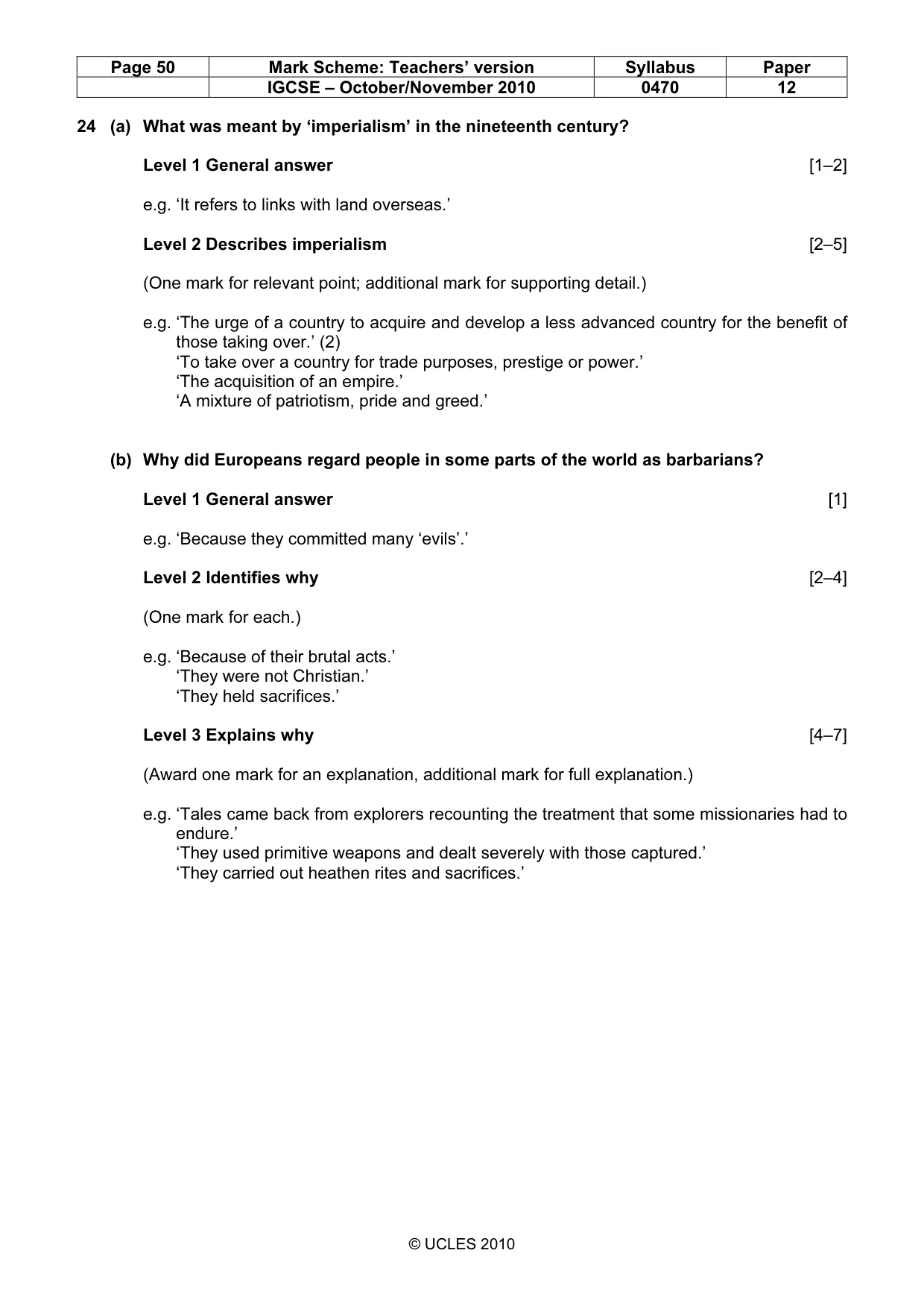 Mark scheme, page 50 of 53