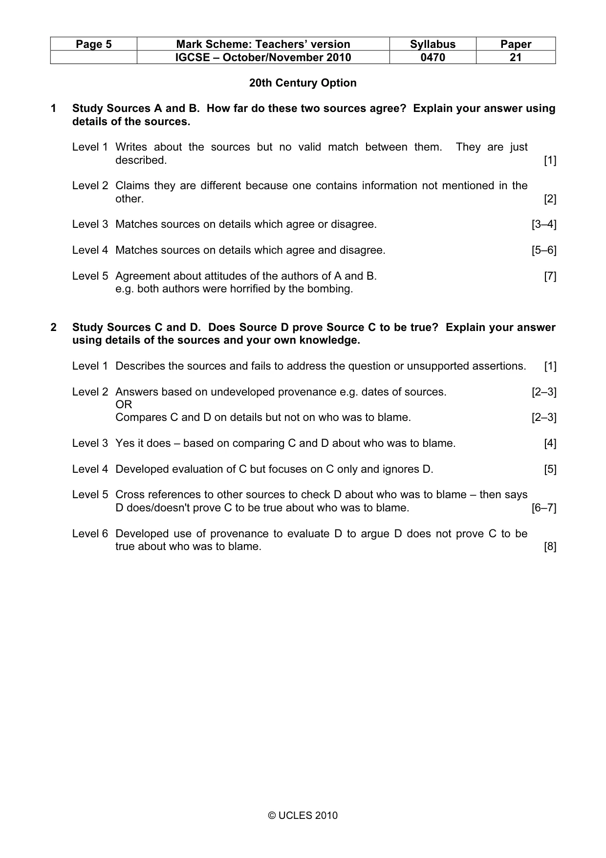 Mark scheme, page 5 of 7