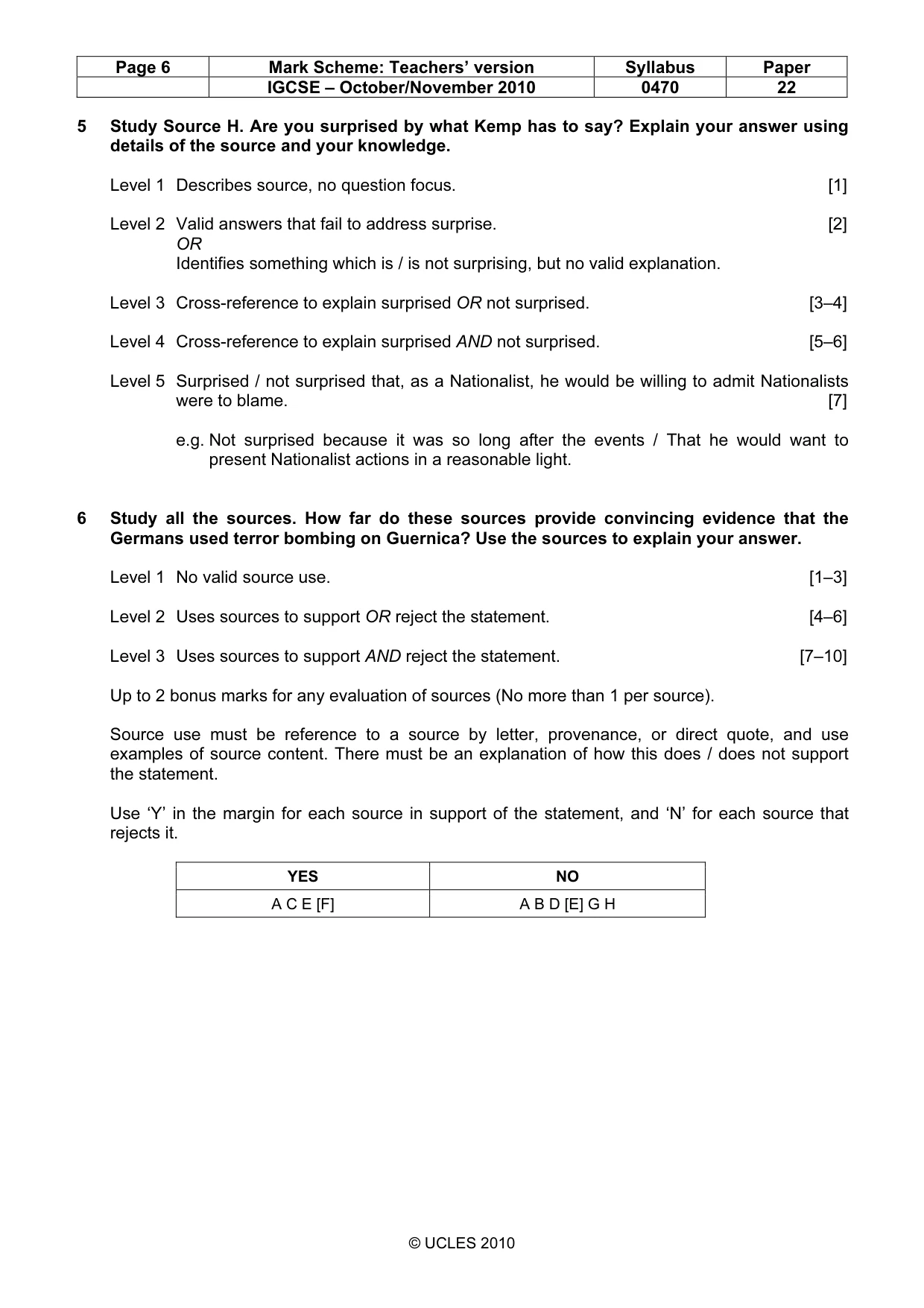 Mark scheme, page 6 of 6