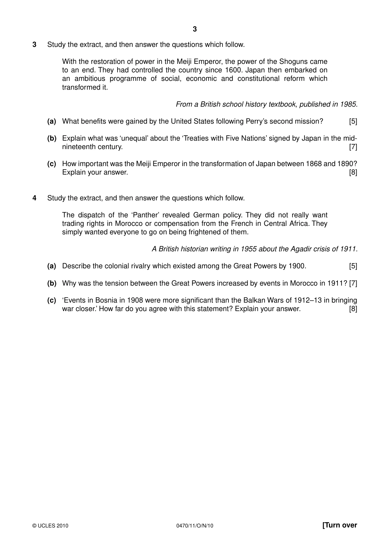 Cambridge IGCSE History 0470 2010 Oct/Nov Paper 1 · Variant 1 question paper, page 3 of 20