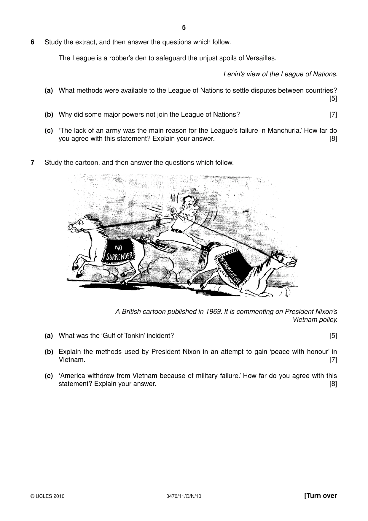 Cambridge IGCSE History 0470 2010 Oct/Nov Paper 1 · Variant 1 question paper, page 5 of 20