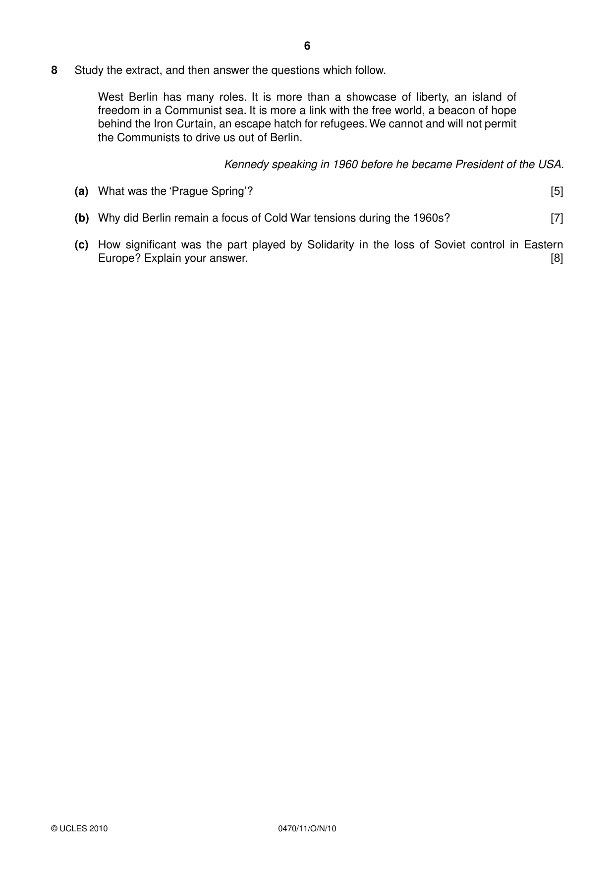 Cambridge IGCSE History 0470 2010 Oct/Nov Paper 1 · Variant 1 question paper, page 6 of 20