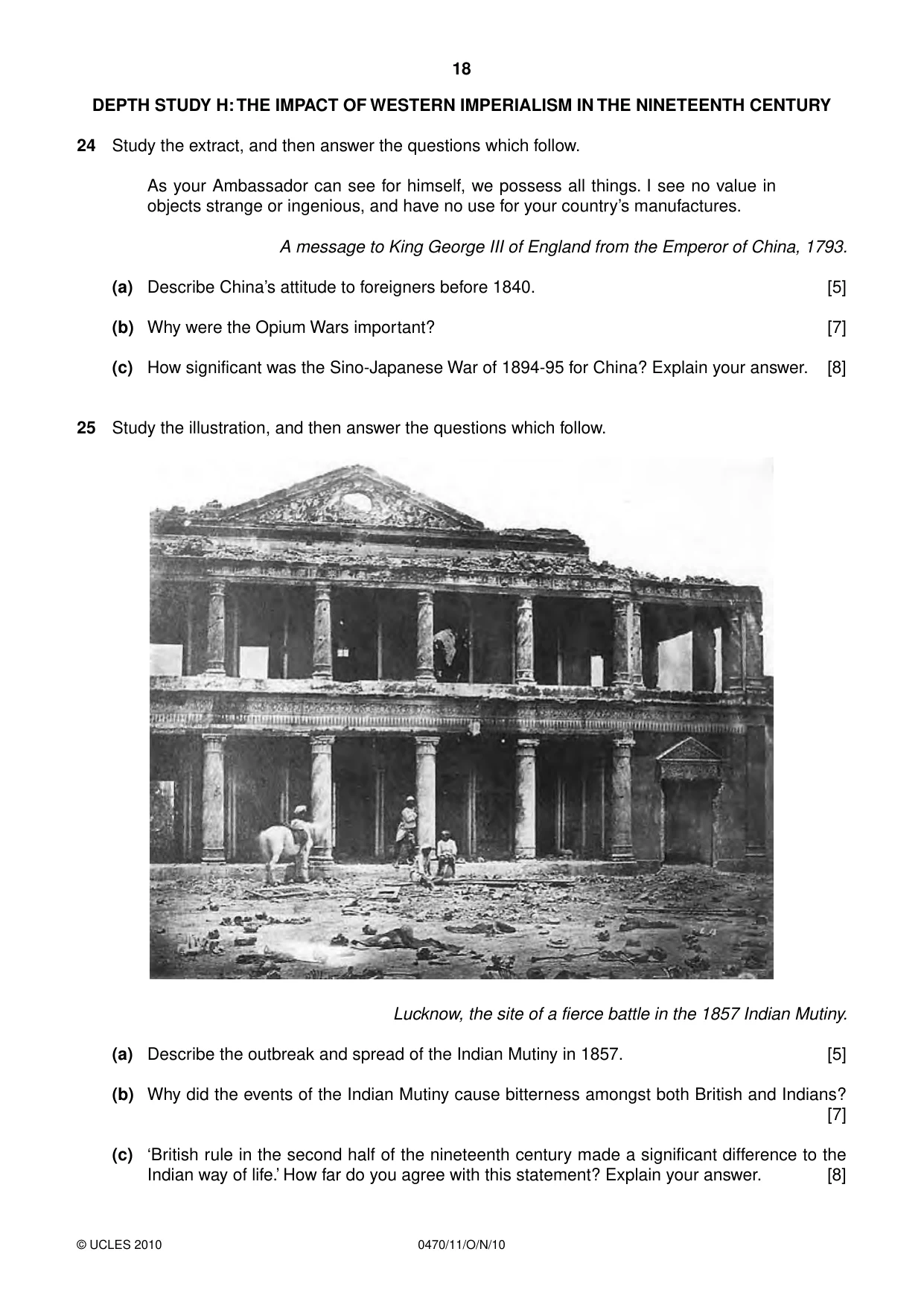 Cambridge IGCSE History 0470 2010 Oct/Nov Paper 1 · Variant 1 question paper, page 18 of 20