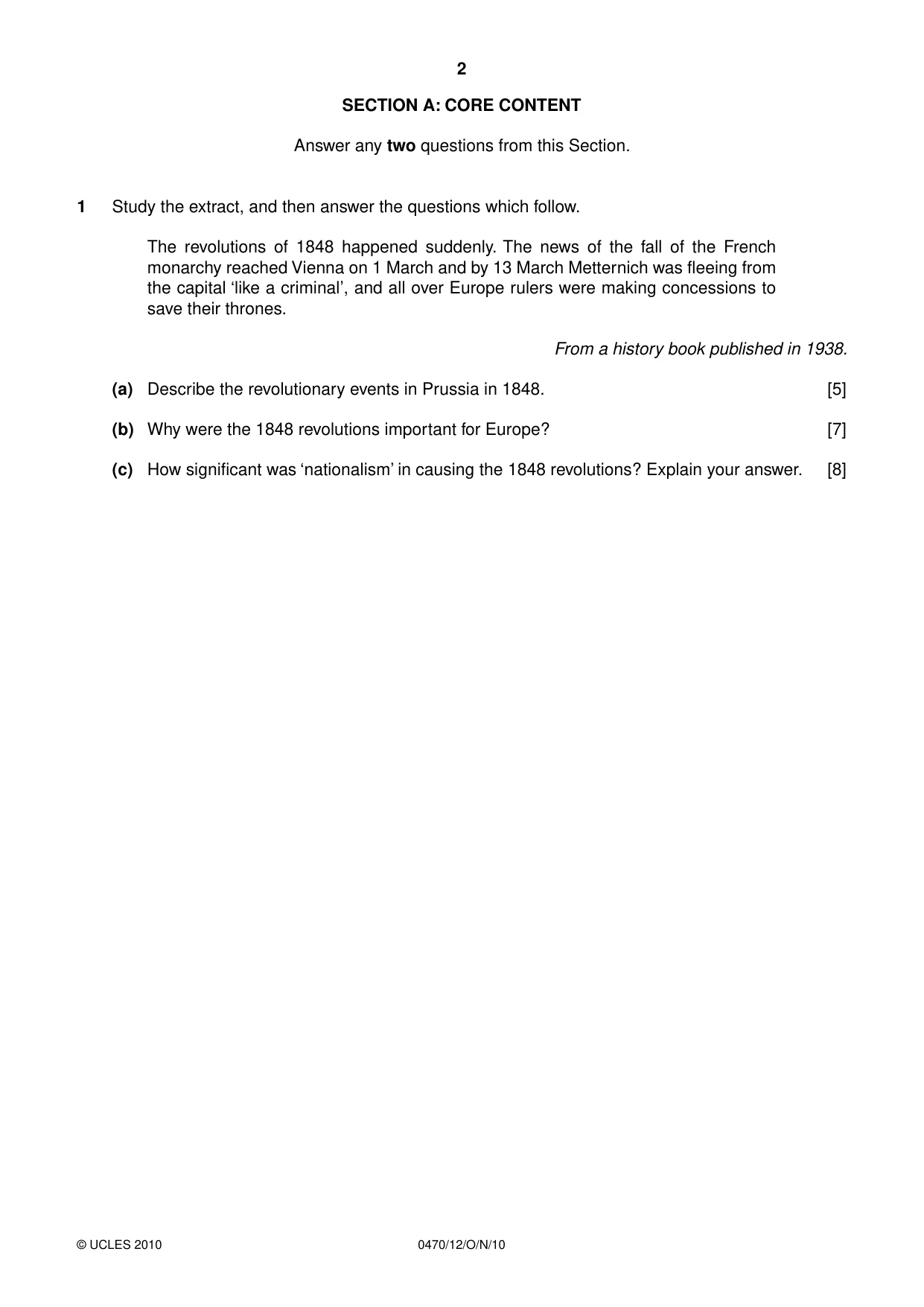 Cambridge IGCSE History 0470 2010 Oct/Nov Paper 1 · Variant 2 question paper, page 2 of 24