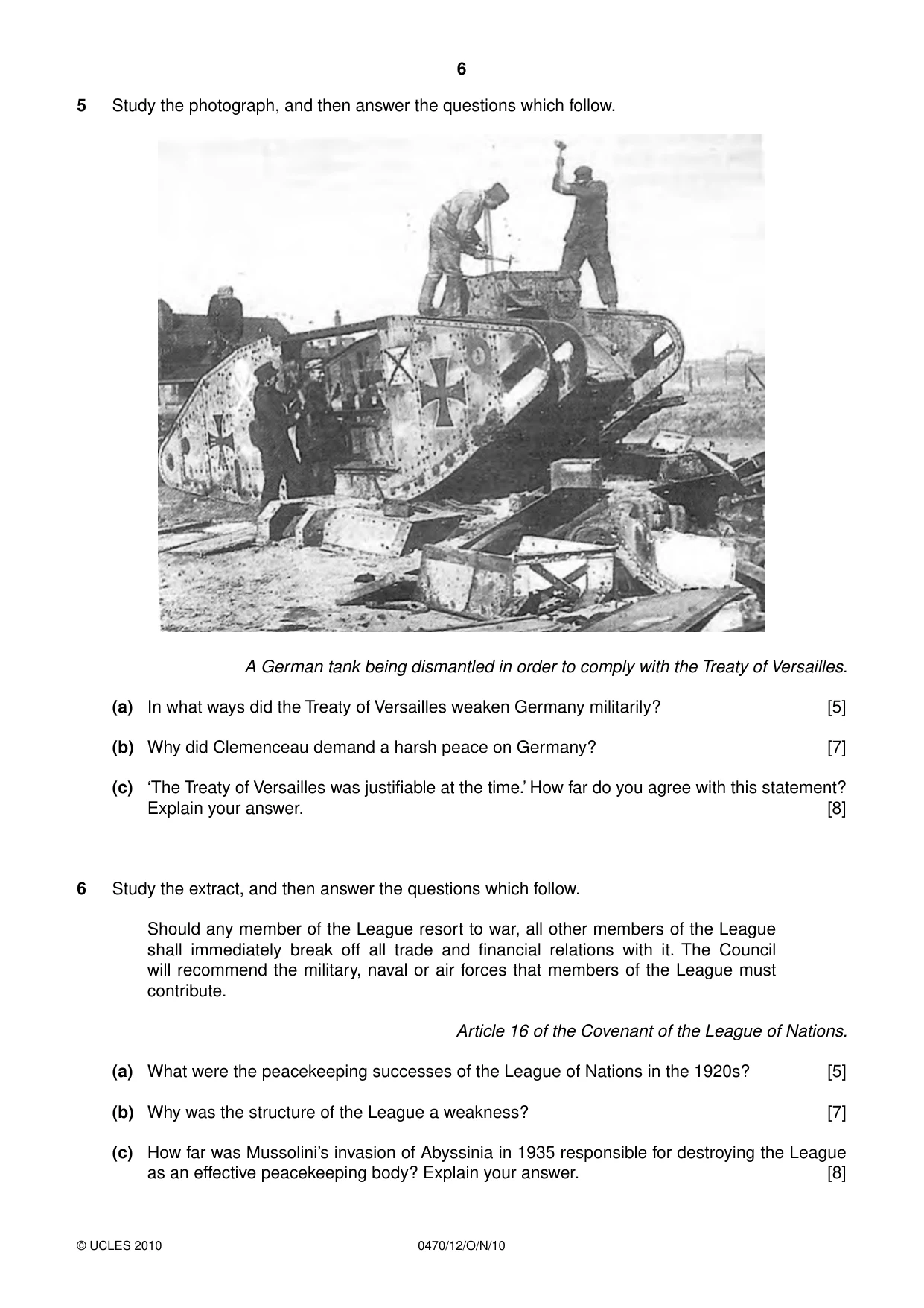 Cambridge IGCSE History 0470 2010 Oct/Nov Paper 1 · Variant 2 question paper, page 6 of 24