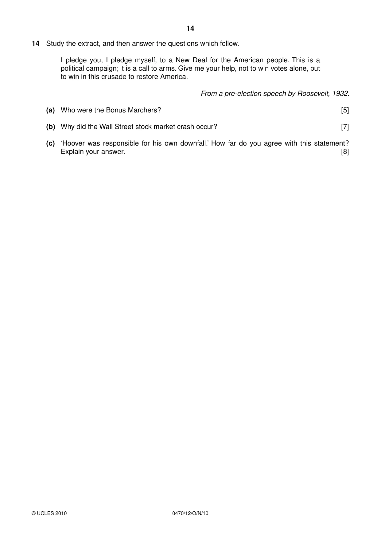 Cambridge IGCSE History 0470 2010 Oct/Nov Paper 1 · Variant 2 question paper, page 14 of 24