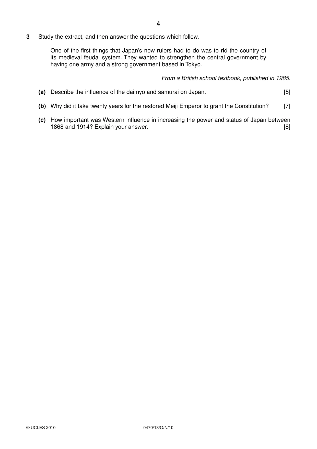 Cambridge IGCSE History 0470 2010 Oct/Nov Paper 1 · Variant 3 question paper, page 4 of 24