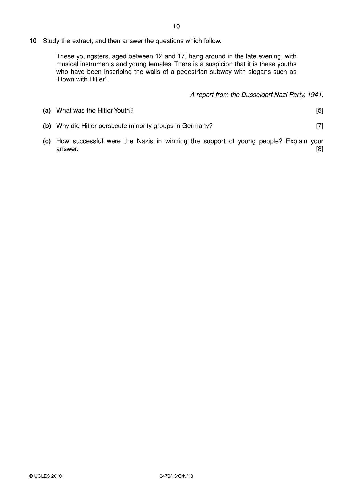 Cambridge IGCSE History 0470 2010 Oct/Nov Paper 1 · Variant 3 question paper, page 10 of 24