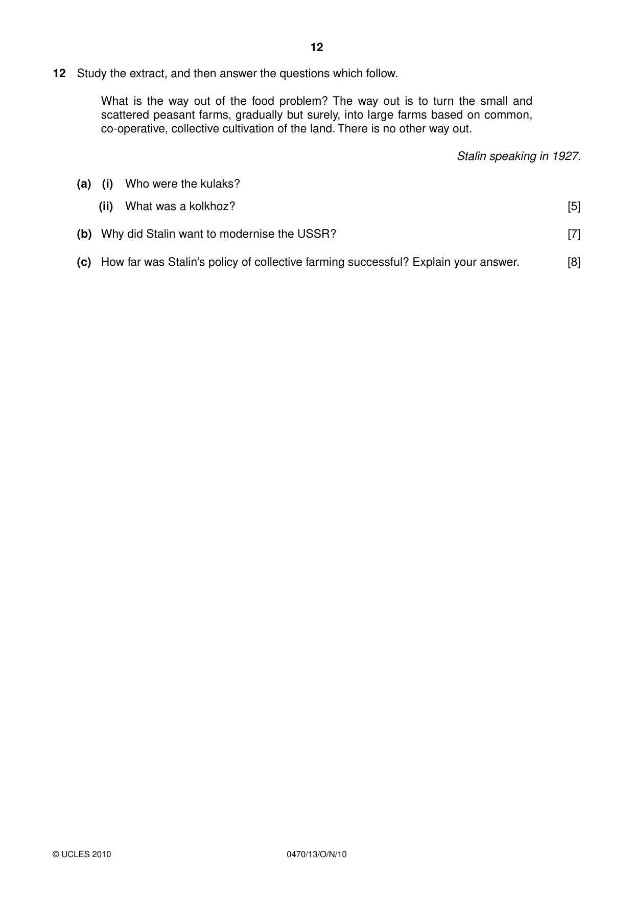 Cambridge IGCSE History 0470 2010 Oct/Nov Paper 1 · Variant 3 question paper, page 12 of 24