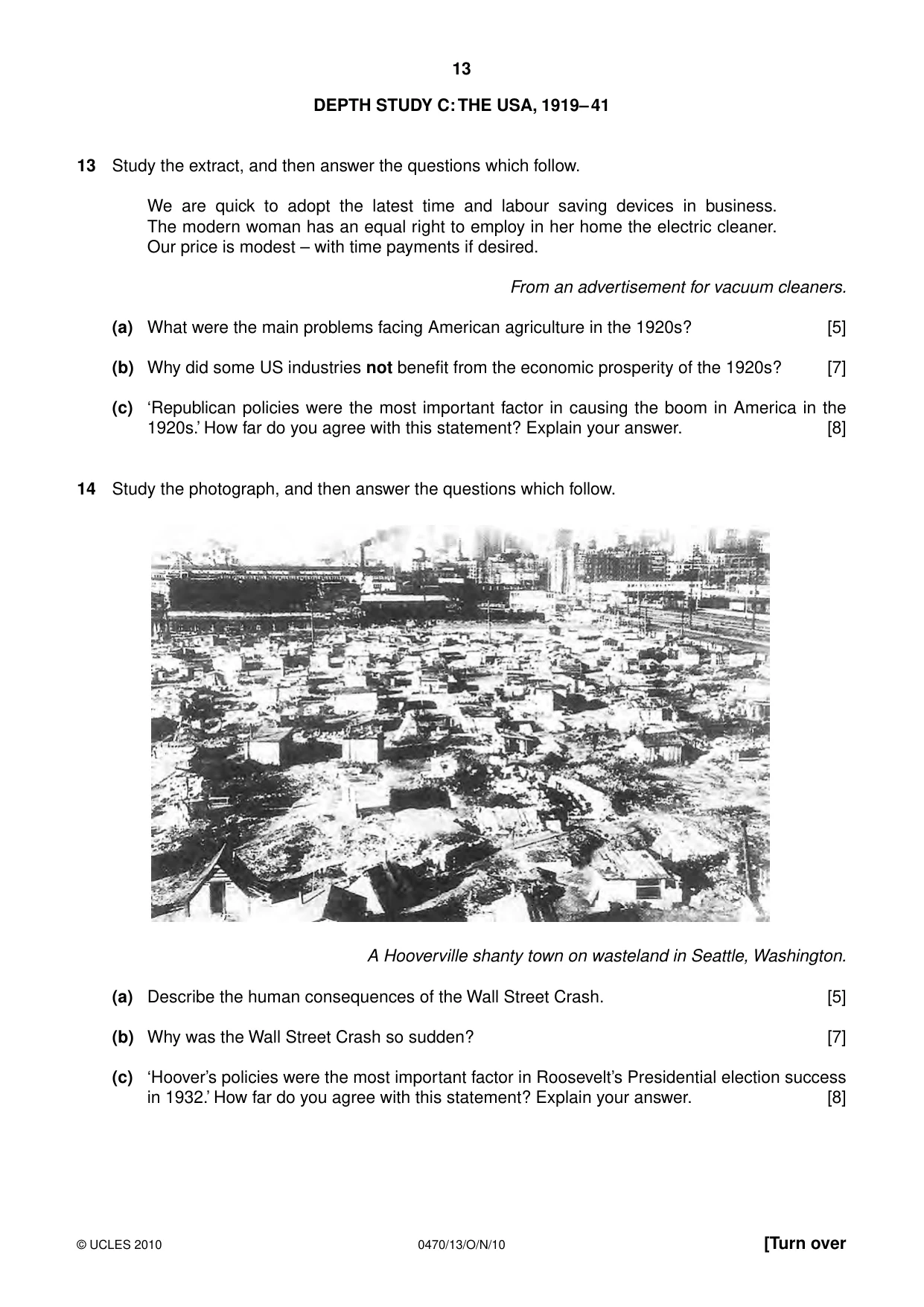 Cambridge IGCSE History 0470 2010 Oct/Nov Paper 1 · Variant 3 question paper, page 13 of 24