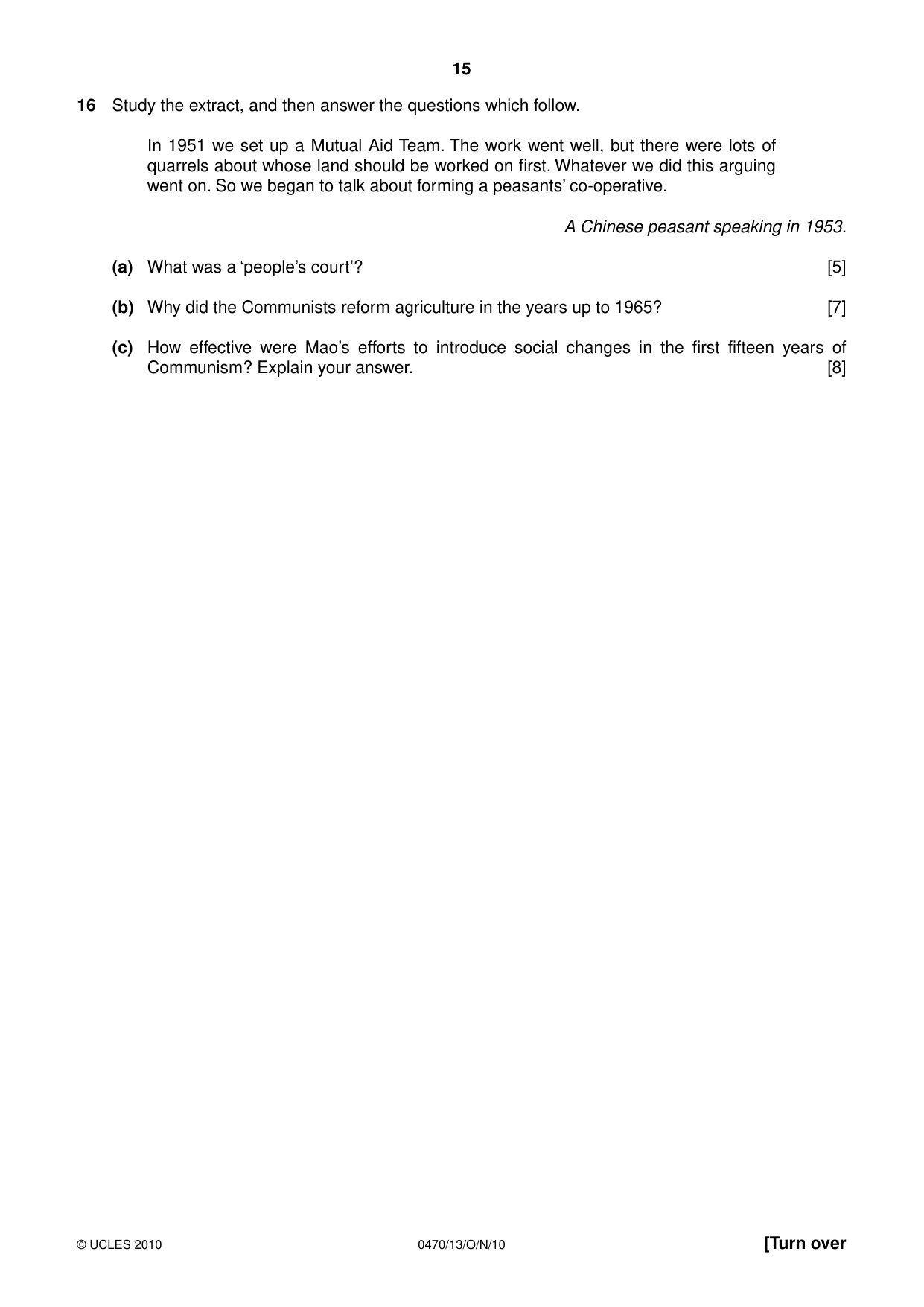 Cambridge IGCSE History 0470 2010 Oct/Nov Paper 1 · Variant 3 question paper, page 15 of 24