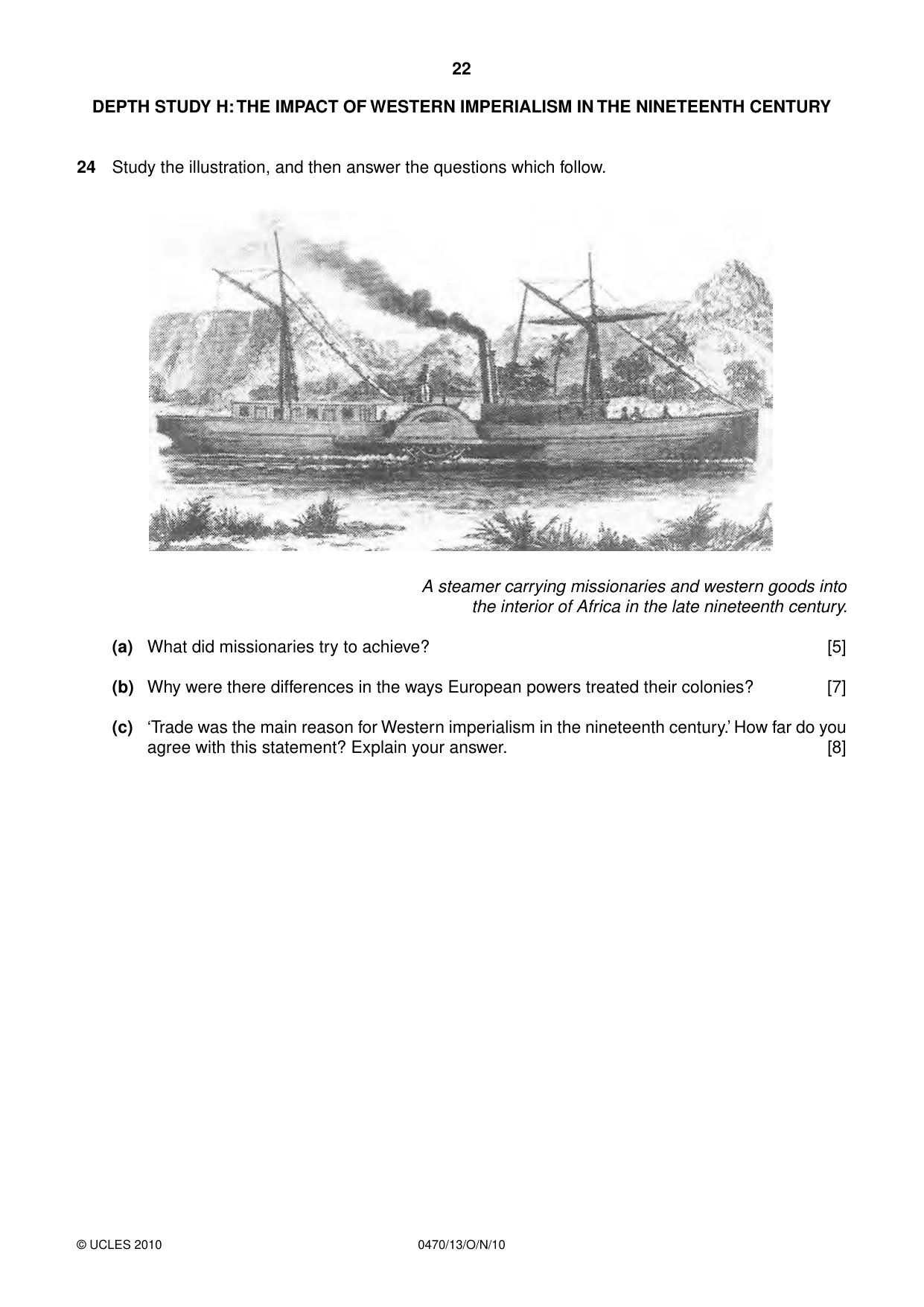 Cambridge IGCSE History 0470 2010 Oct/Nov Paper 1 · Variant 3 question paper, page 22 of 24