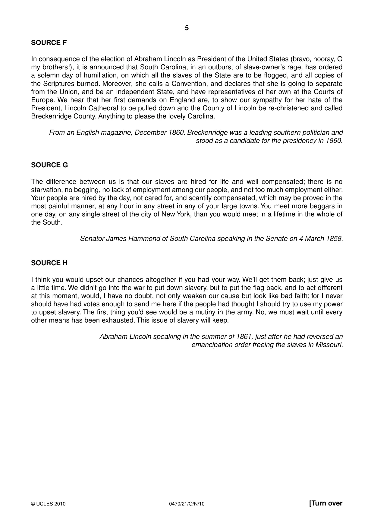 Cambridge IGCSE History 0470 2010 Oct/Nov Paper 2 · Variant 1 question paper, page 5 of 12