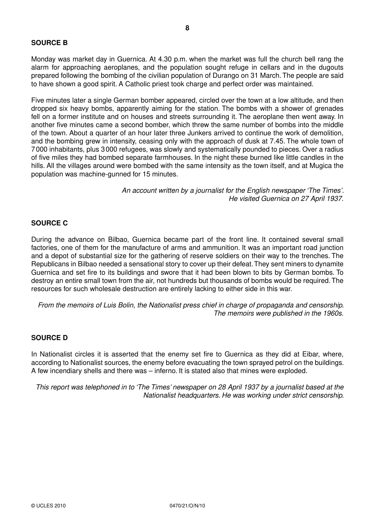 Cambridge IGCSE History 0470 2010 Oct/Nov Paper 2 · Variant 1 question paper, page 8 of 12