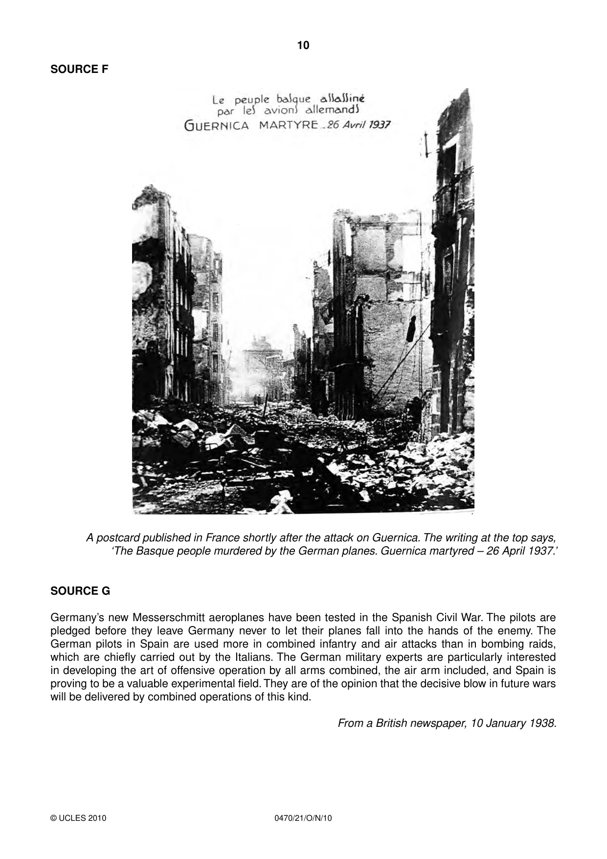Cambridge IGCSE History 0470 2010 Oct/Nov Paper 2 · Variant 1 question paper, page 10 of 12