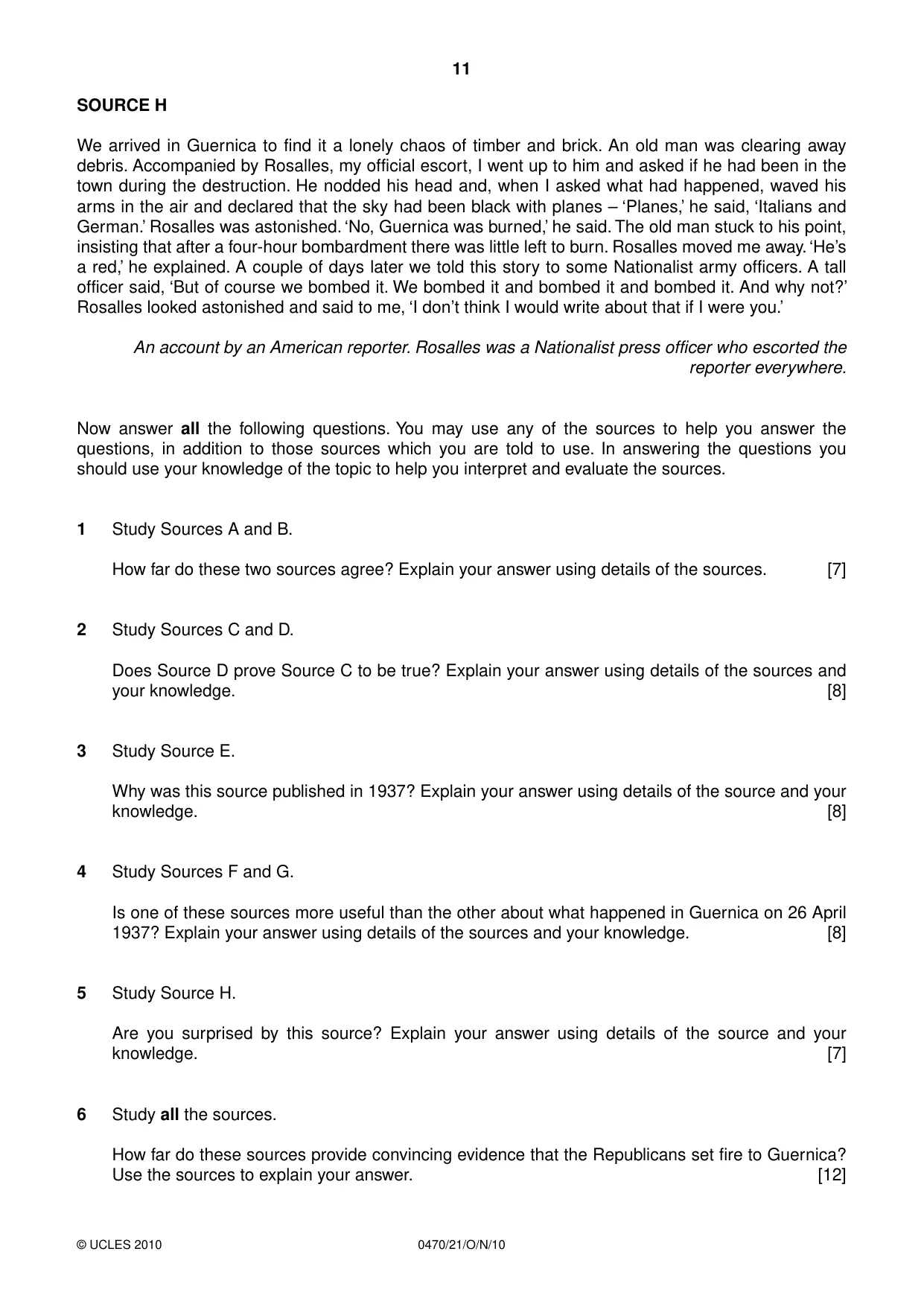 Cambridge IGCSE History 0470 2010 Oct/Nov Paper 2 · Variant 1 question paper, page 11 of 12