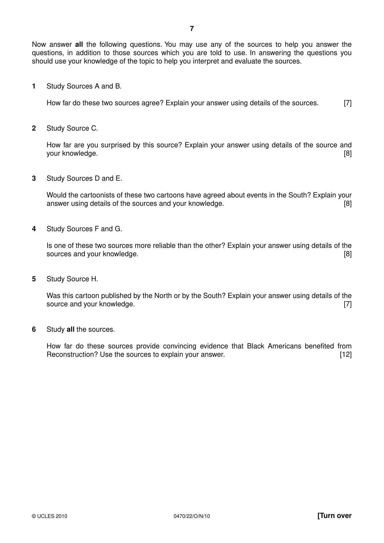 Cambridge IGCSE History 0470 2010 Oct/Nov Paper 2 · Variant 2 question paper, page 7 of 16