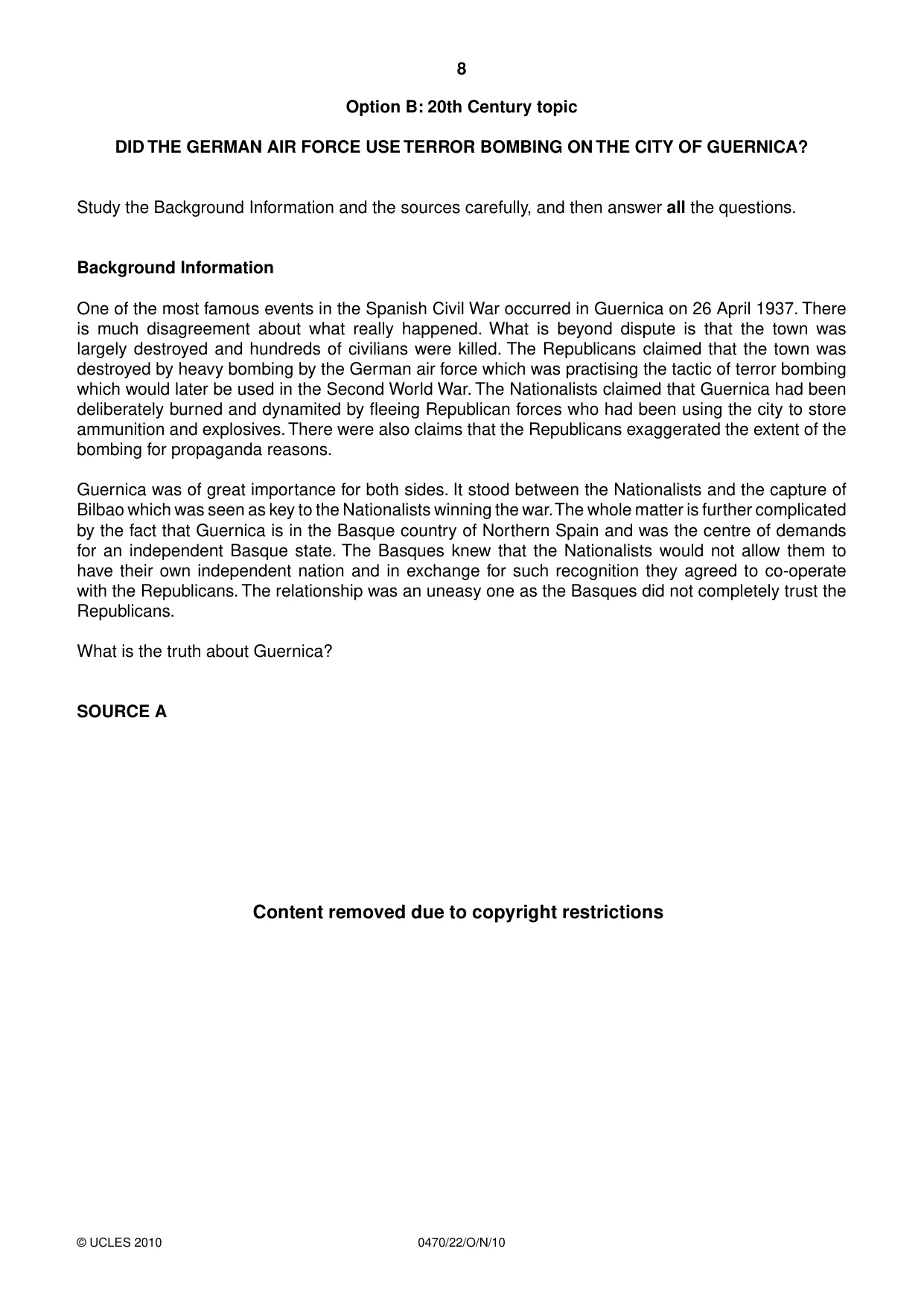 Cambridge IGCSE History 0470 2010 Oct/Nov Paper 2 · Variant 2 question paper, page 8 of 16