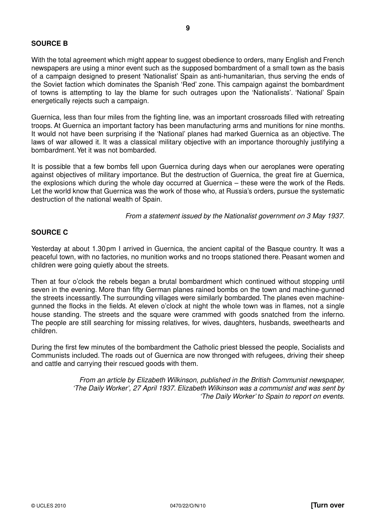 Cambridge IGCSE History 0470 2010 Oct/Nov Paper 2 · Variant 2 question paper, page 9 of 16