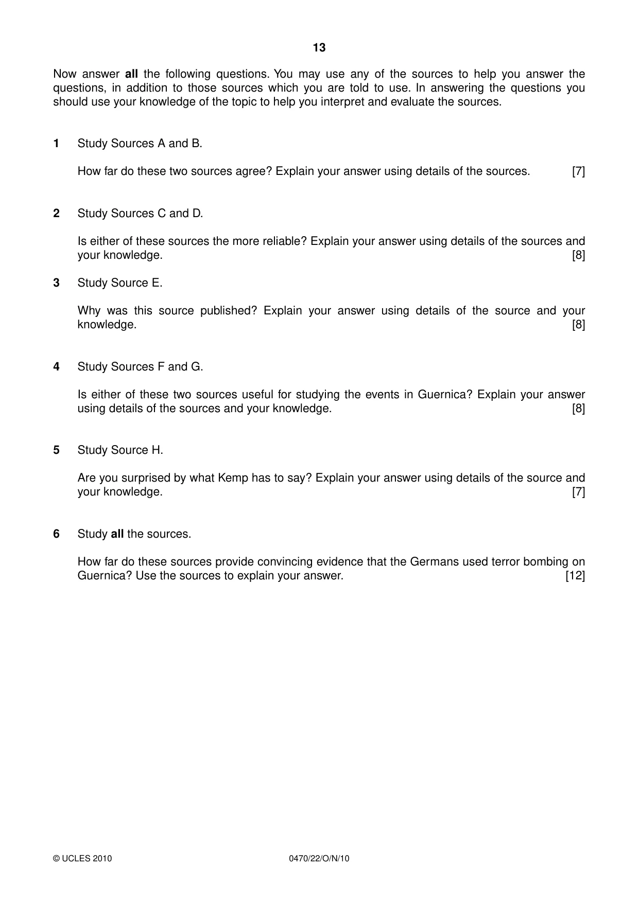 Cambridge IGCSE History 0470 2010 Oct/Nov Paper 2 · Variant 2 question paper, page 13 of 16