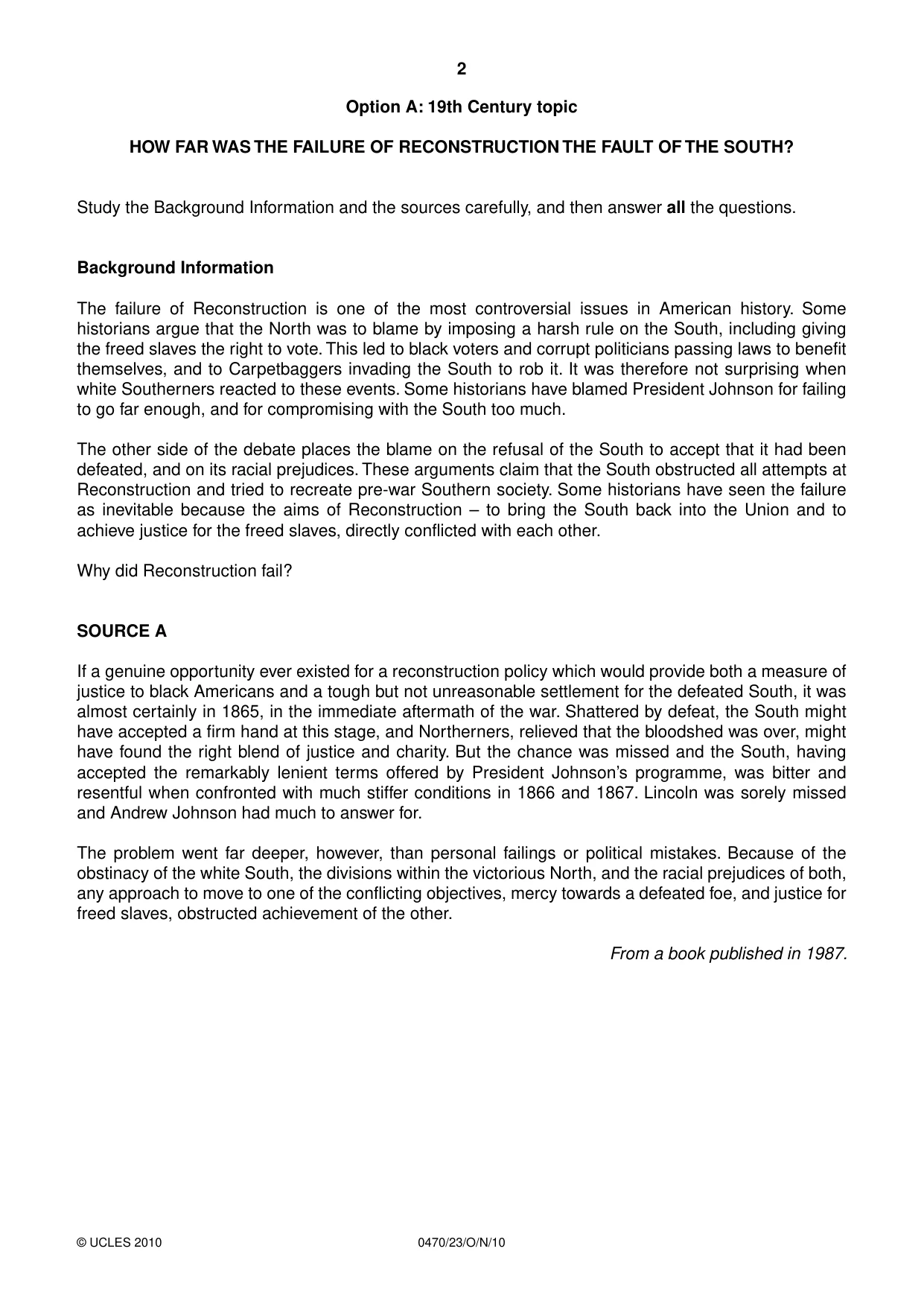 Cambridge IGCSE History 0470 2010 Oct/Nov Paper 2 · Variant 3 question paper, page 2 of 12