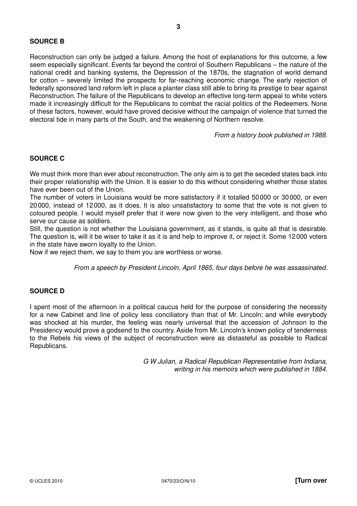 Cambridge IGCSE History 0470 2010 Oct/Nov Paper 2 · Variant 3 question paper, page 3 of 12