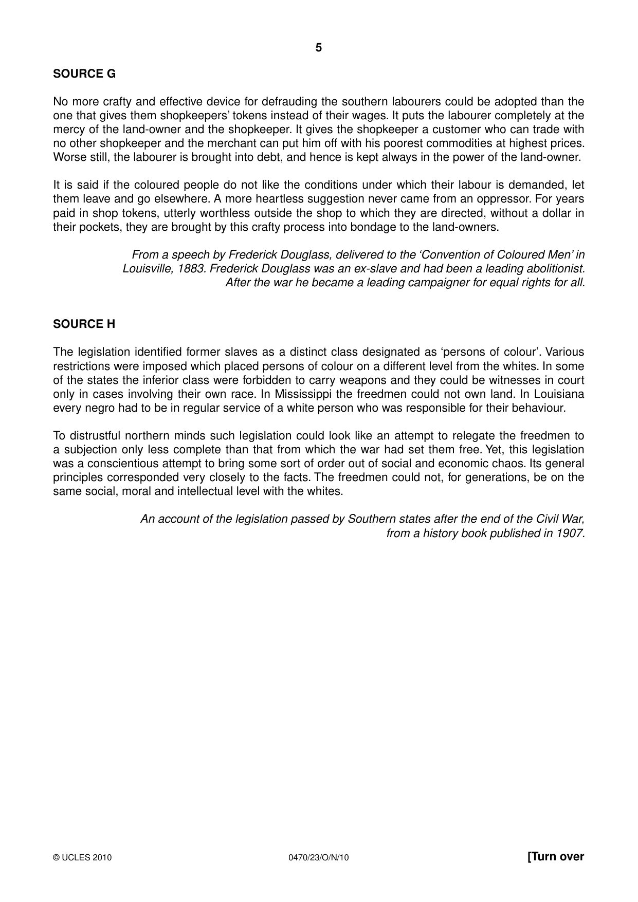 Cambridge IGCSE History 0470 2010 Oct/Nov Paper 2 · Variant 3 question paper, page 5 of 12