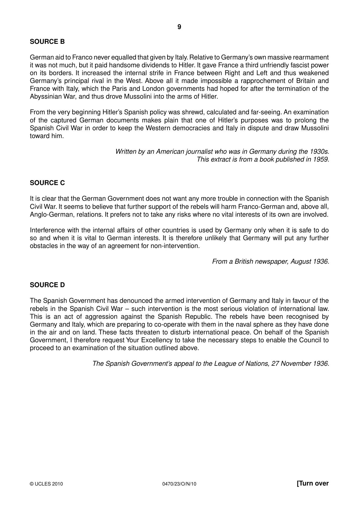Cambridge IGCSE History 0470 2010 Oct/Nov Paper 2 · Variant 3 question paper, page 9 of 12