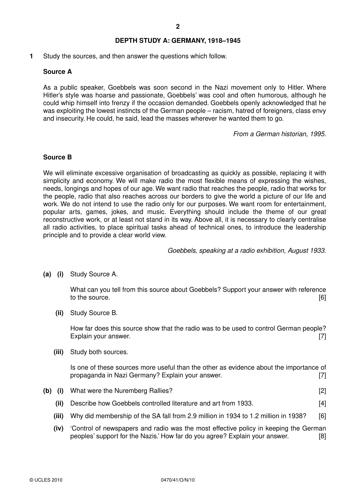 Cambridge IGCSE History 0470 2010 Oct/Nov Paper 4 · Variant 1 question paper, page 2 of 16