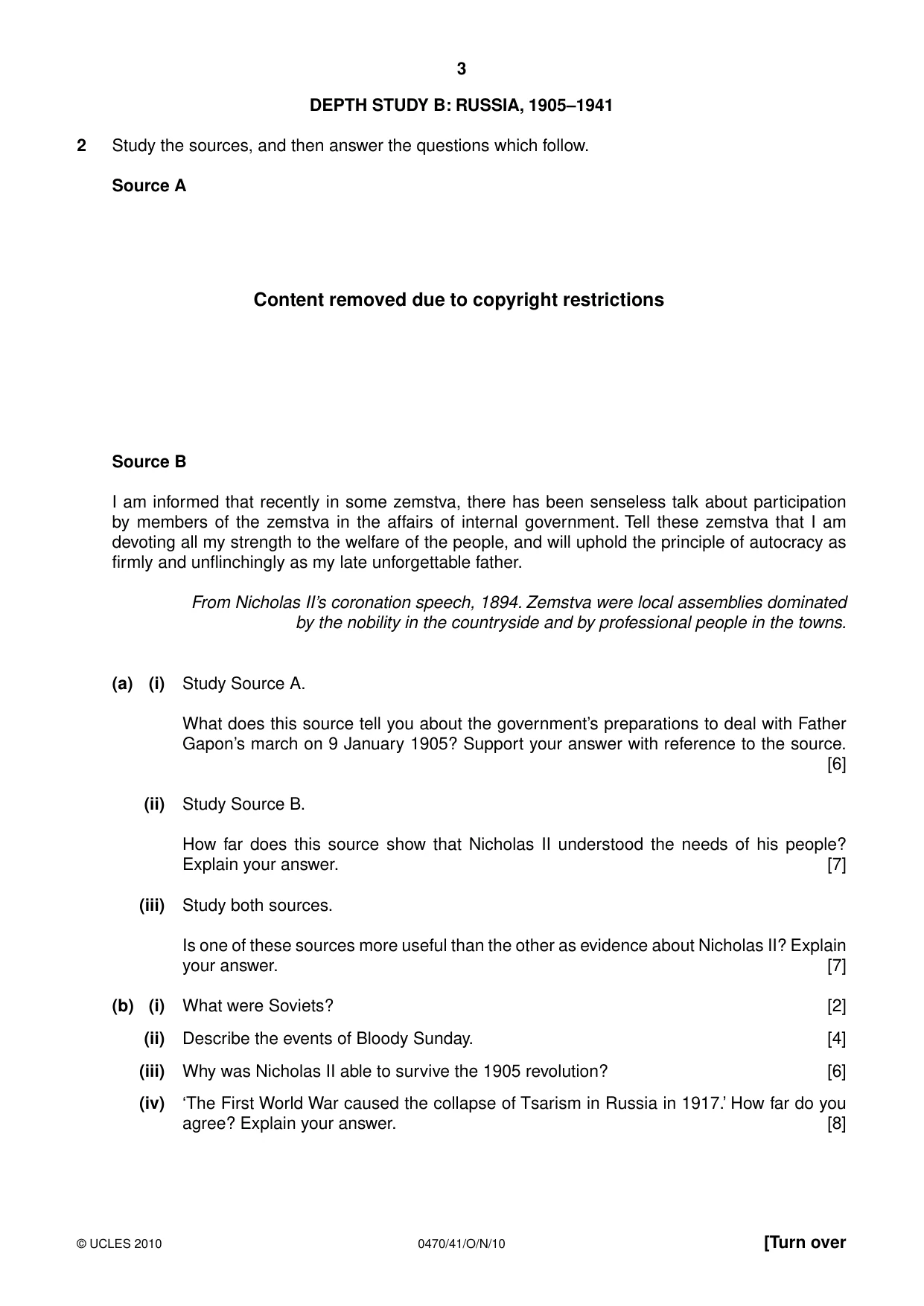 Cambridge IGCSE History 0470 2010 Oct/Nov Paper 4 · Variant 1 question paper, page 3 of 16