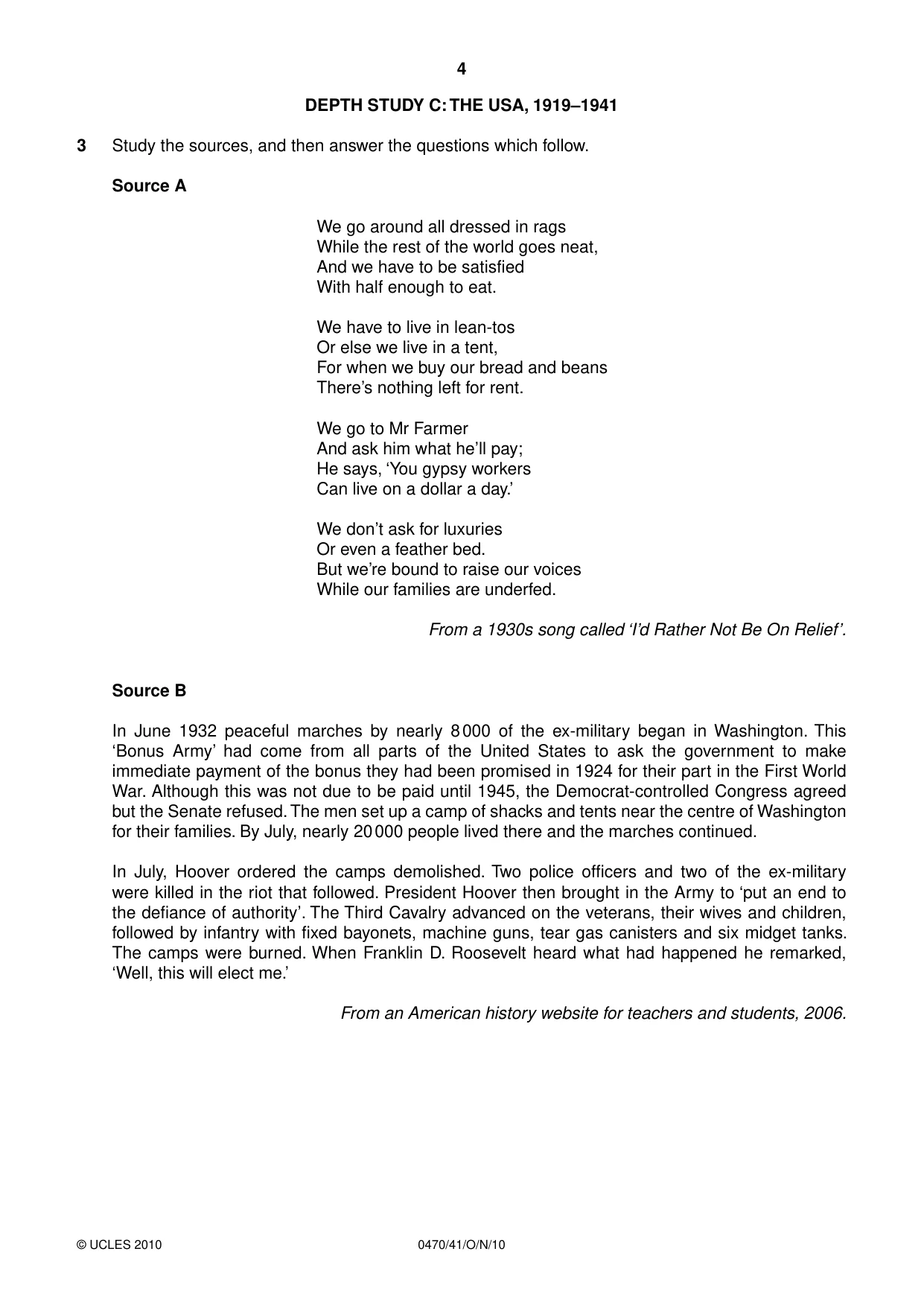 Cambridge IGCSE History 0470 2010 Oct/Nov Paper 4 · Variant 1 question paper, page 4 of 16