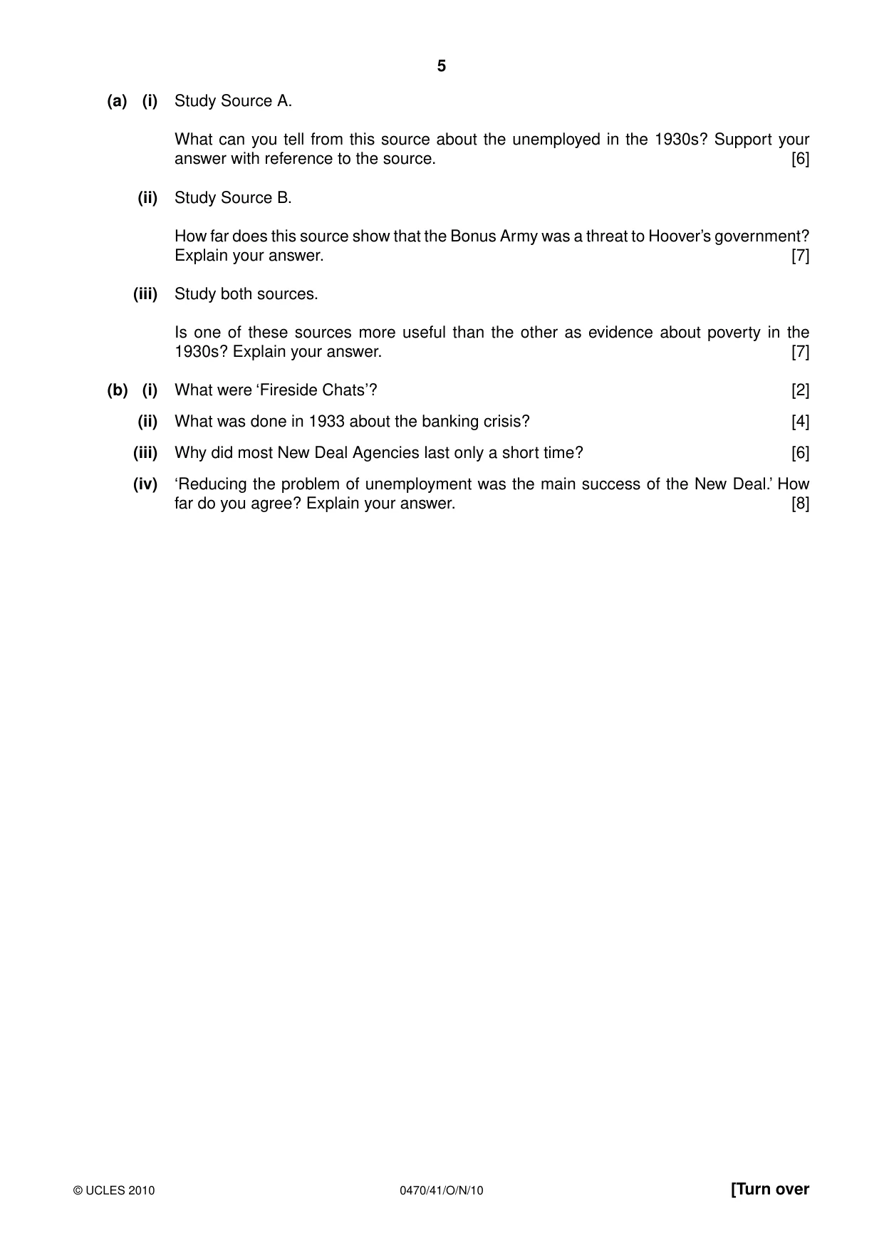 Cambridge IGCSE History 0470 2010 Oct/Nov Paper 4 · Variant 1 question paper, page 5 of 16